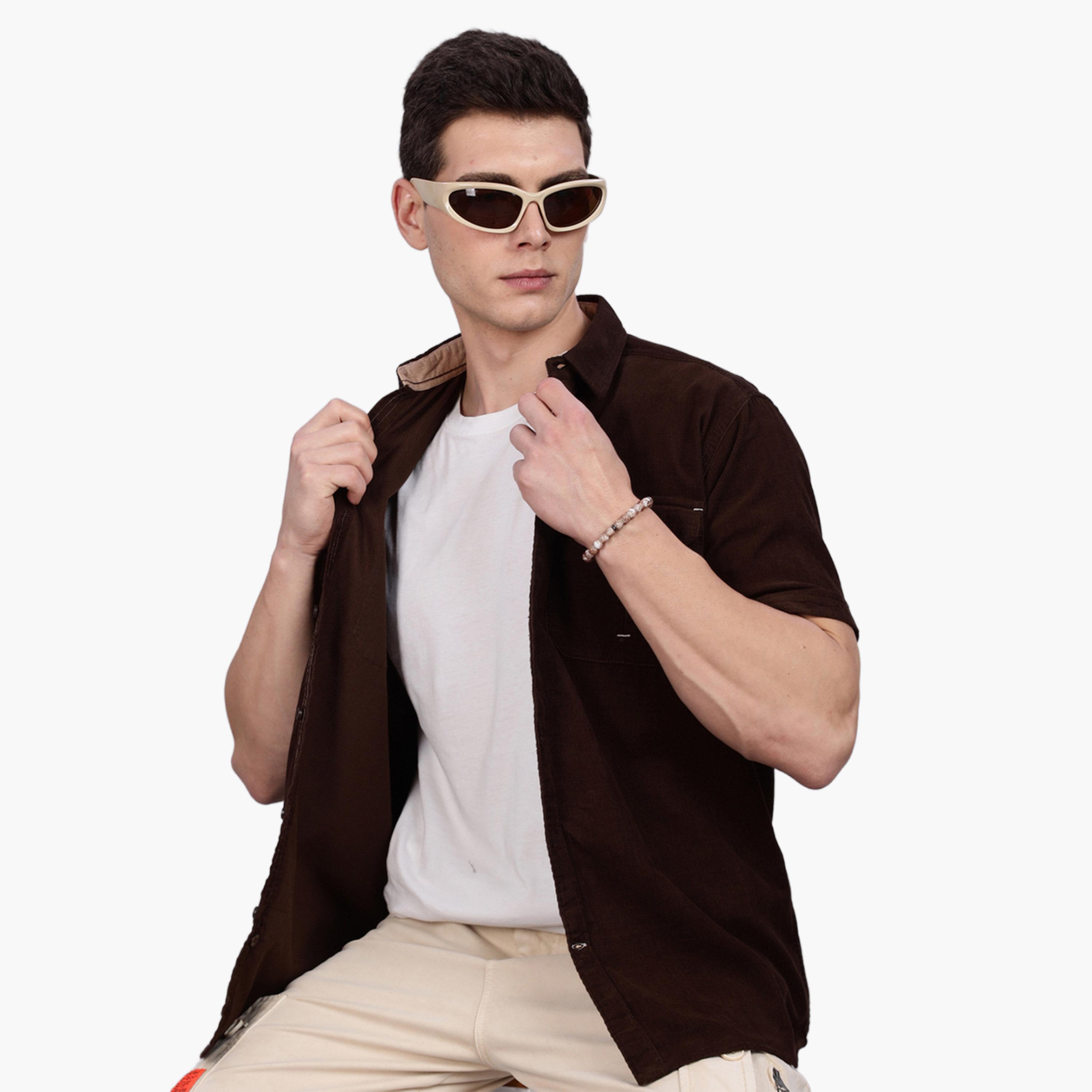 KUONS AVENUE X Styli Men Brown Corduroy Short Sleeve Shirt-men-clothing-shirts-image-6