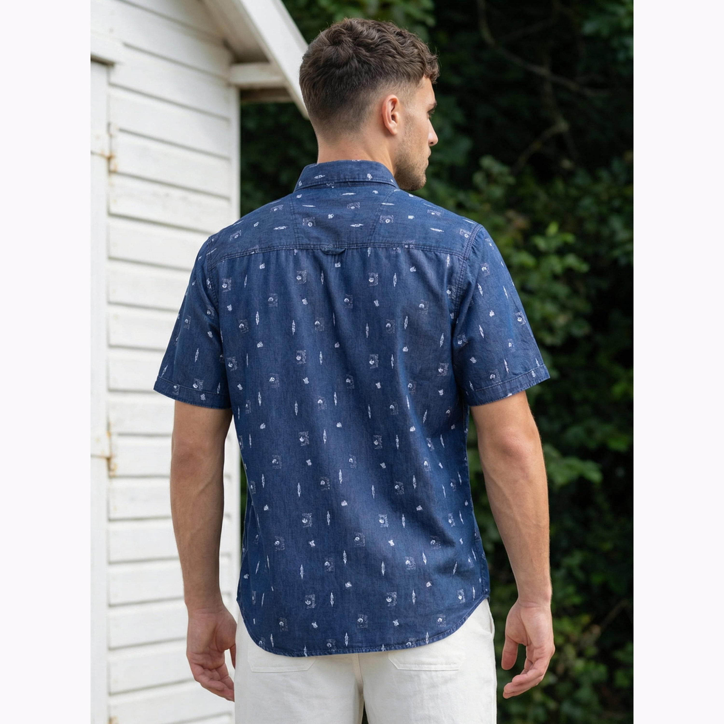 KUONS AVENUE X Styli Men Blue Denim Print Short Sleeve Shirt-men-clothing-shirts-image-5