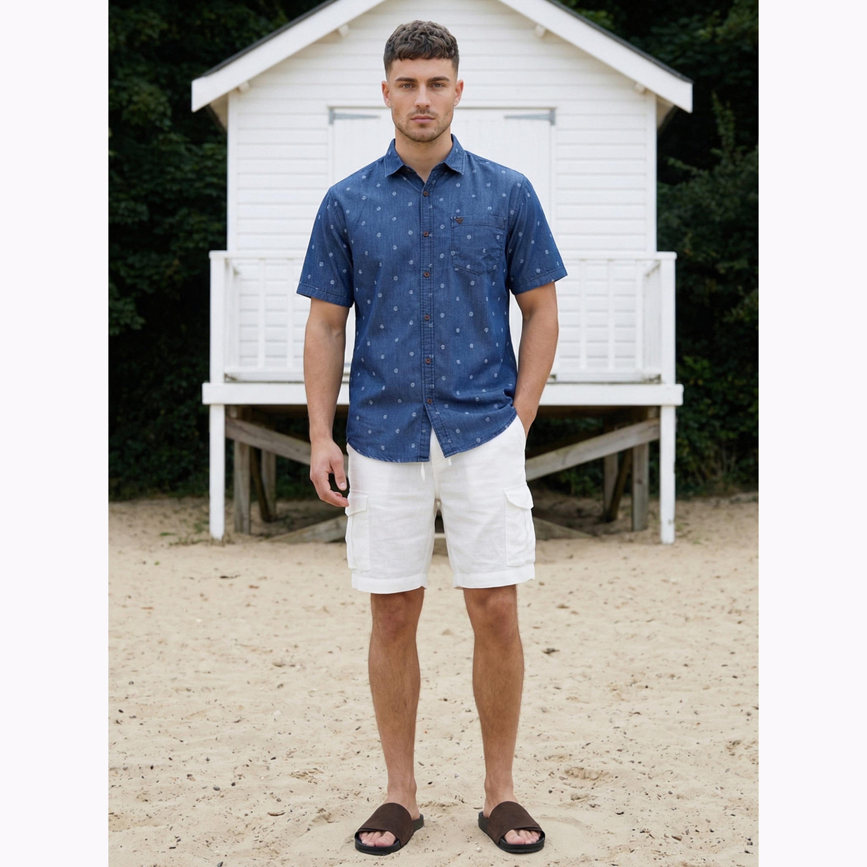 KUONS AVENUE X Styli Men Blue Denim Print Short Sleeve Shirt-men-clothing-shirts-image-2