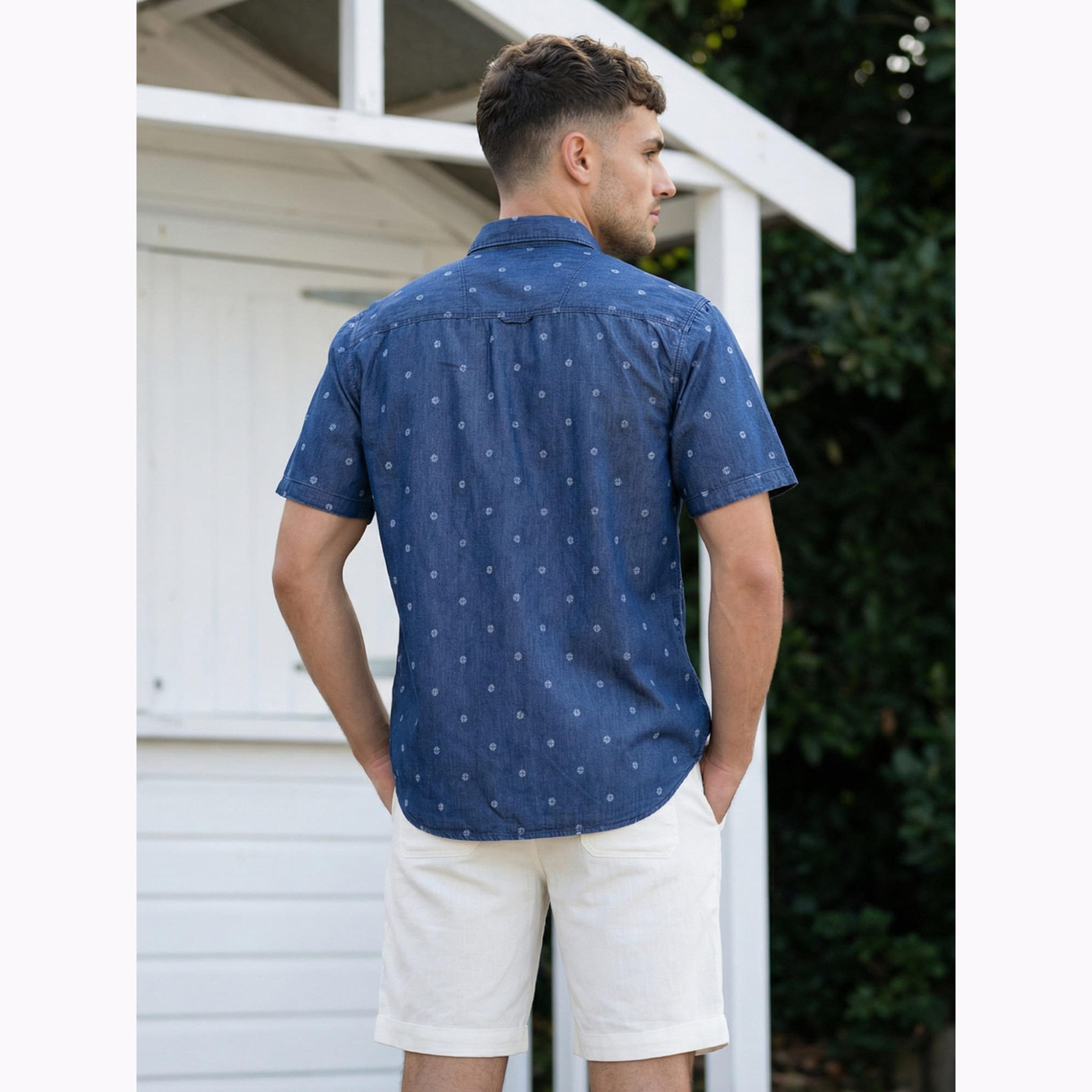 KUONS AVENUE X Styli Men Blue Denim Print Short Sleeve Shirt-men-clothing-shirts-image-5