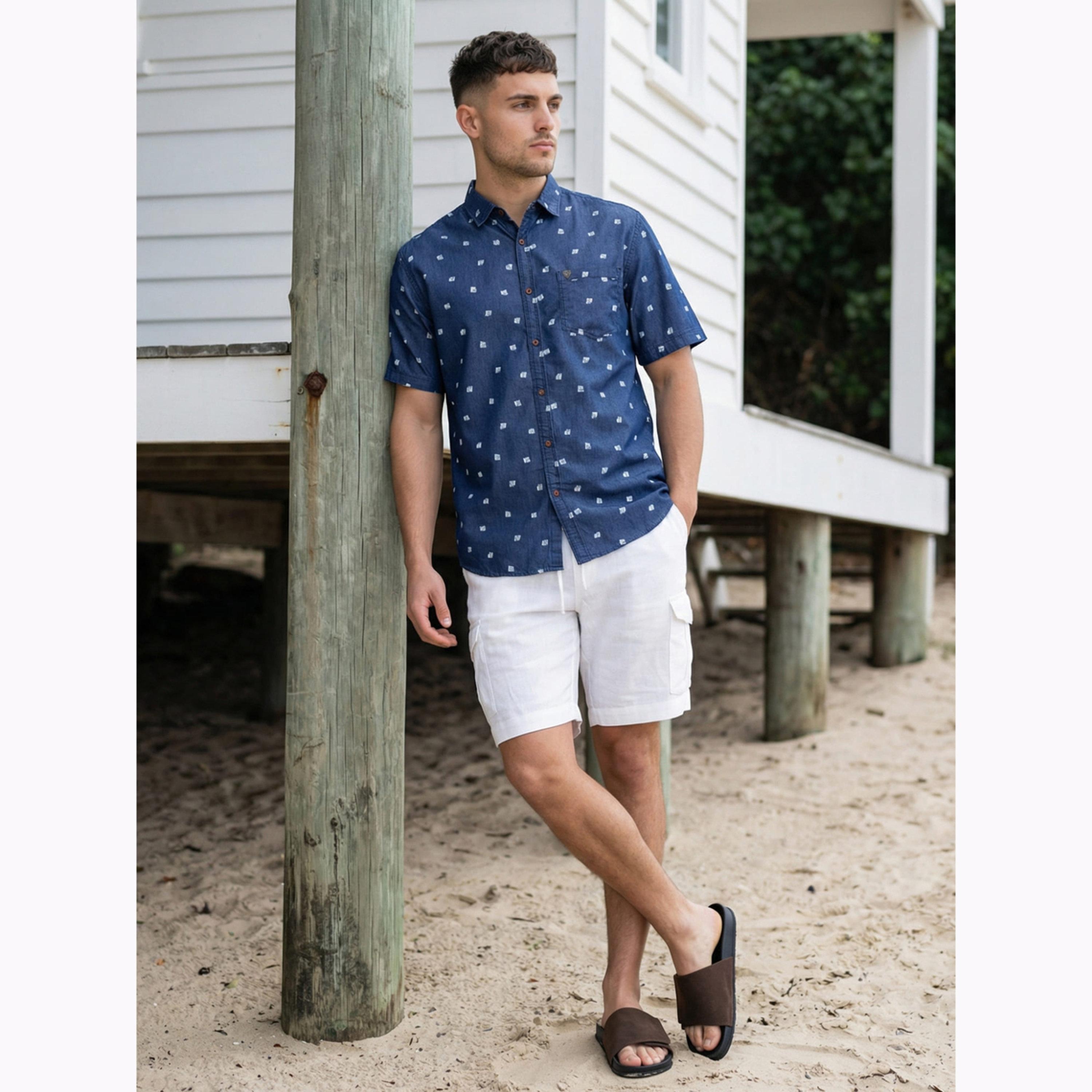 KUONS AVENUE X Styli Men Blue Denim Print Short Sleeve Shirt-men-clothing-shirts-image-2
