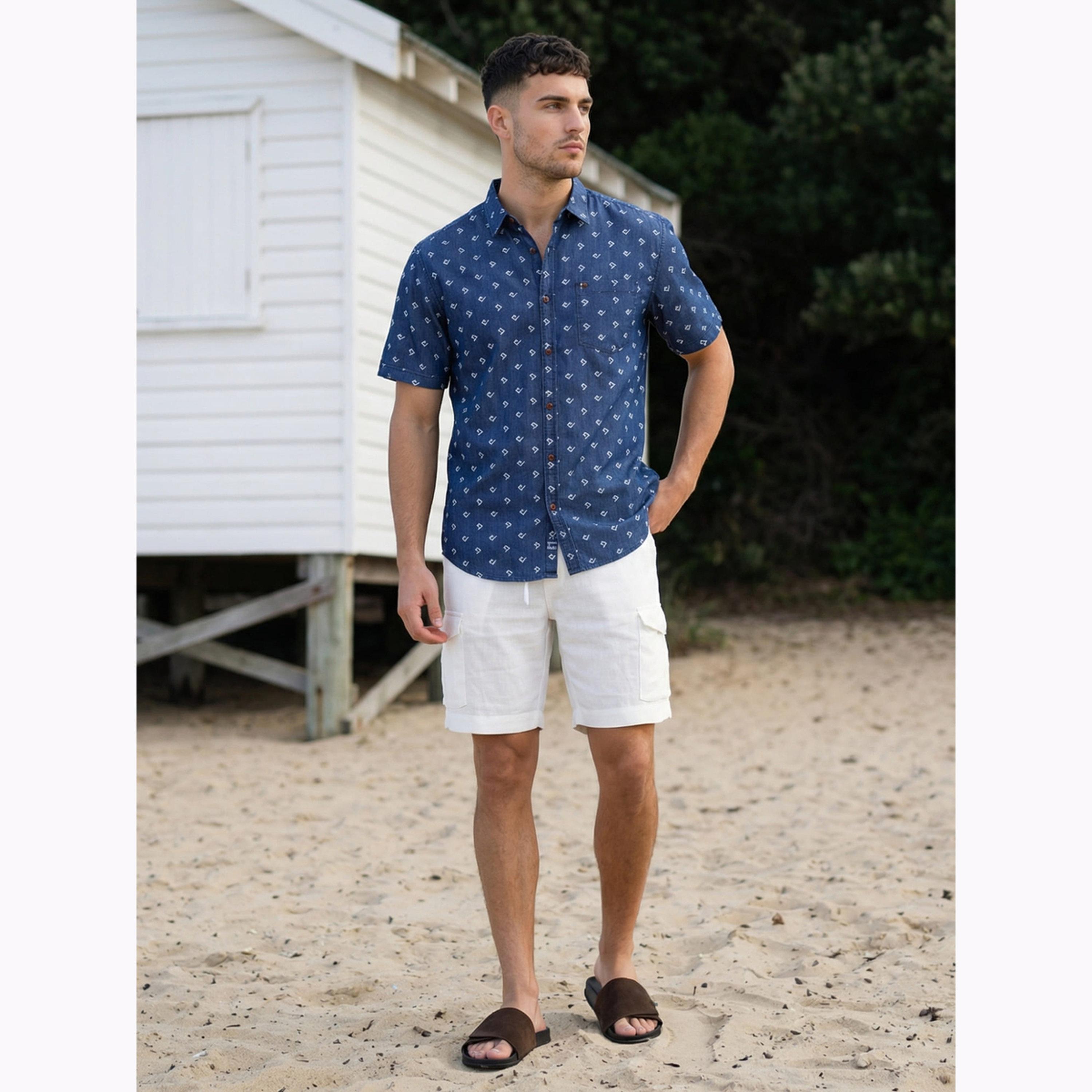 KUONS AVENUE X Styli Men Blue Geometric Print Denim Shirt-men-clothing-shirts-image-2