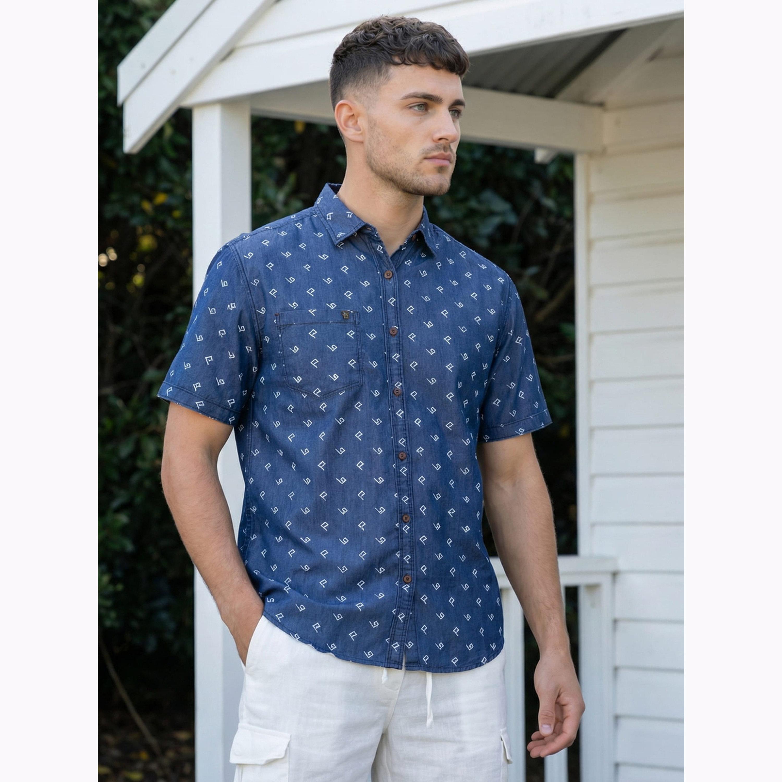 قميص دنيم رجالي بطبعة هندسية-men-clothing-shirts-image-4