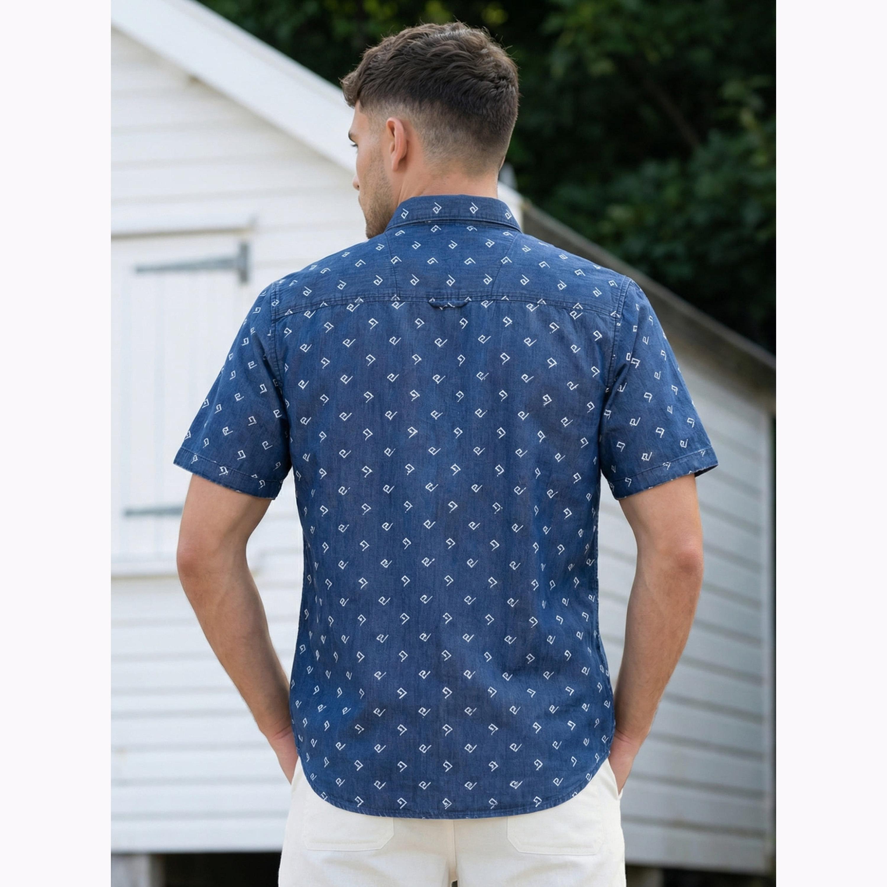 KUONS AVENUE X Styli Men Blue Geometric Print Denim Shirt-men-clothing-shirts-image-5