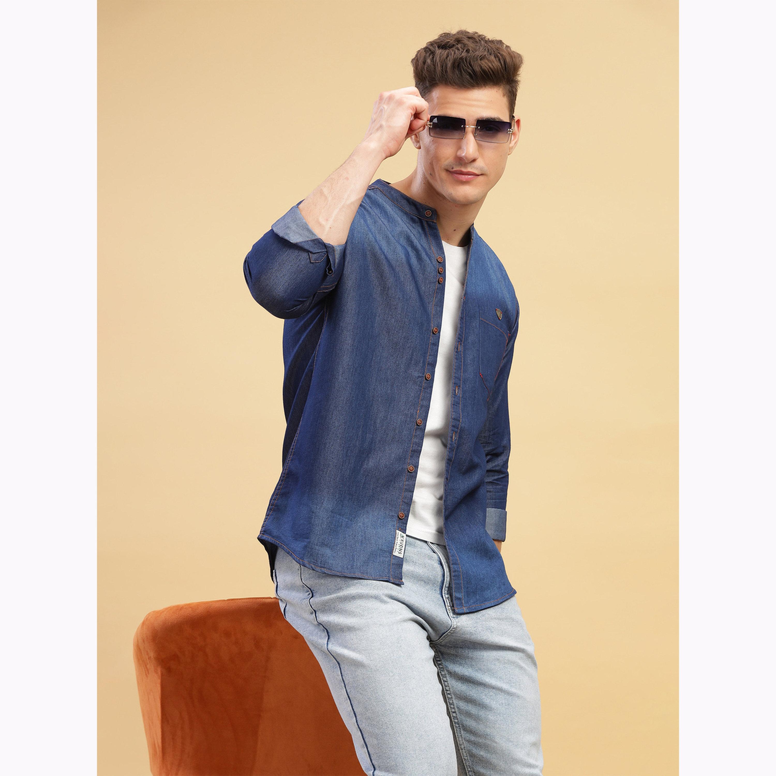 قميص دنيم رجالي بياقة ماندارين-men-clothing-shirts-image-6