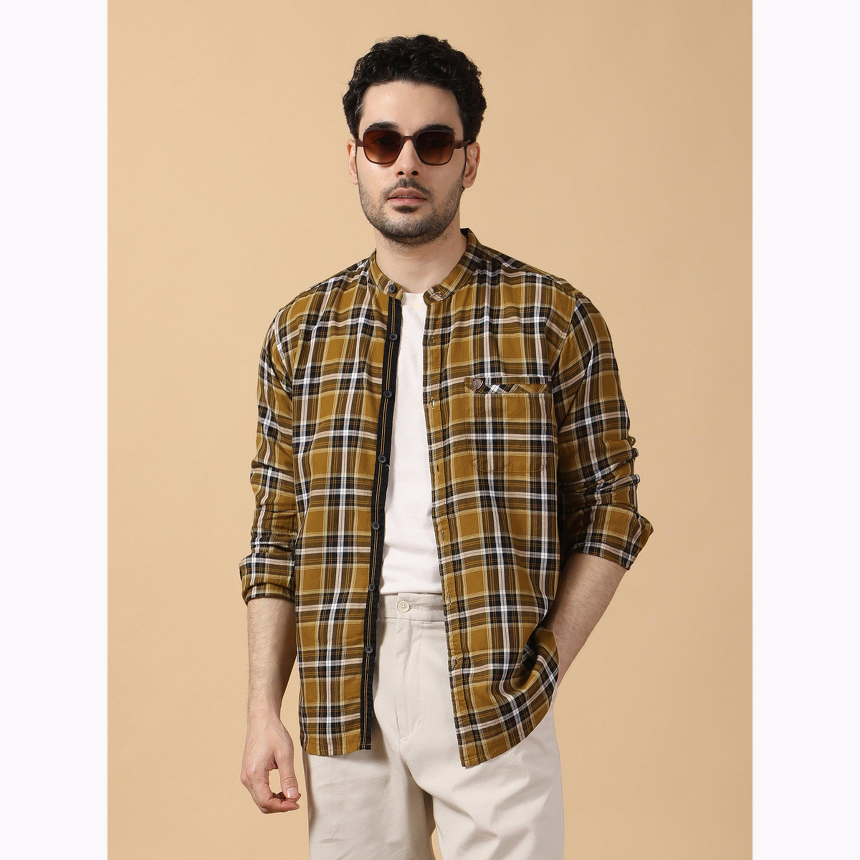 KUONS AVENUE X Styli Men Checked Stand Collar Casual Shirt-men-clothing-shirts-image-1