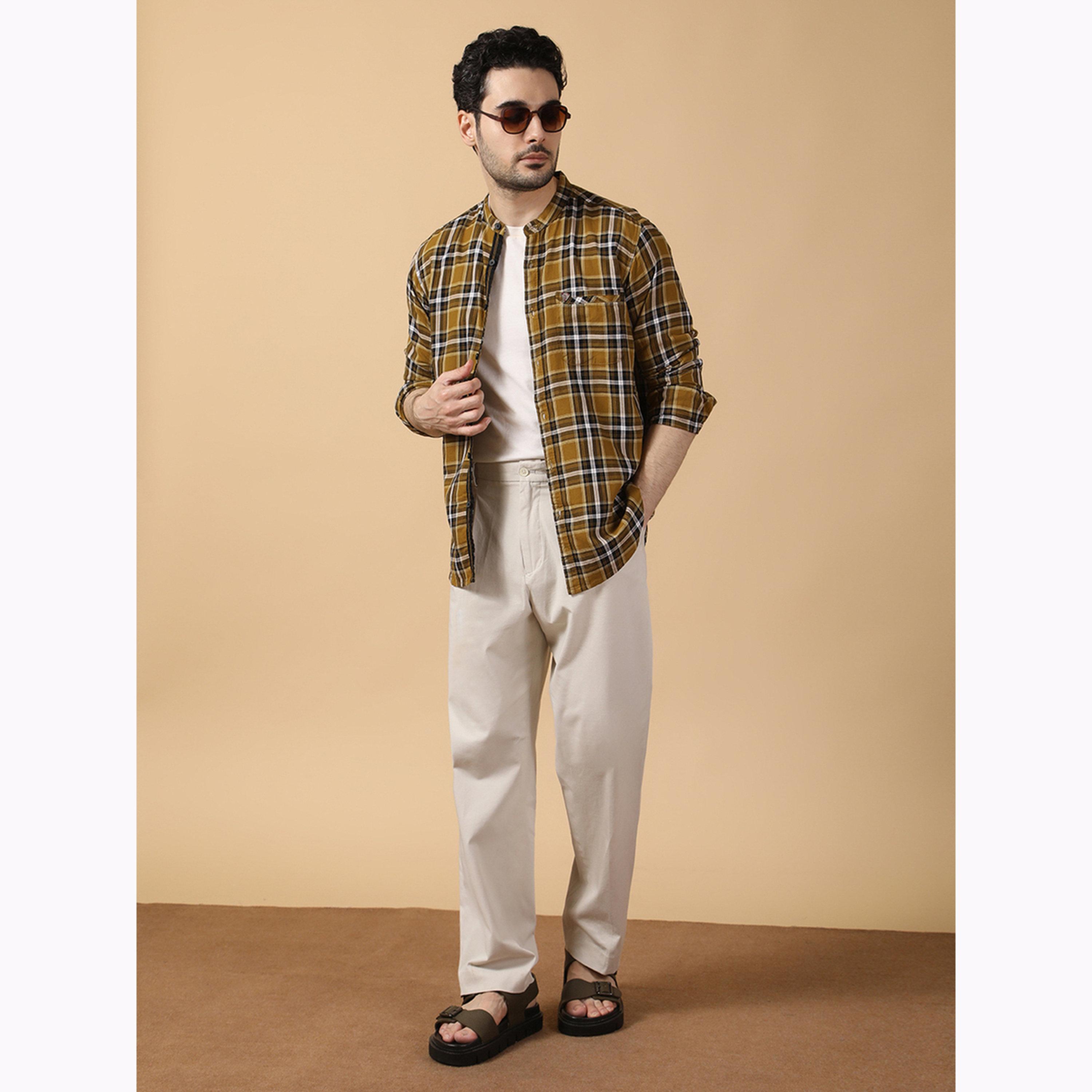 KUONS AVENUE X Styli Men Checked Stand Collar Casual Shirt-men-clothing-shirts-image-2