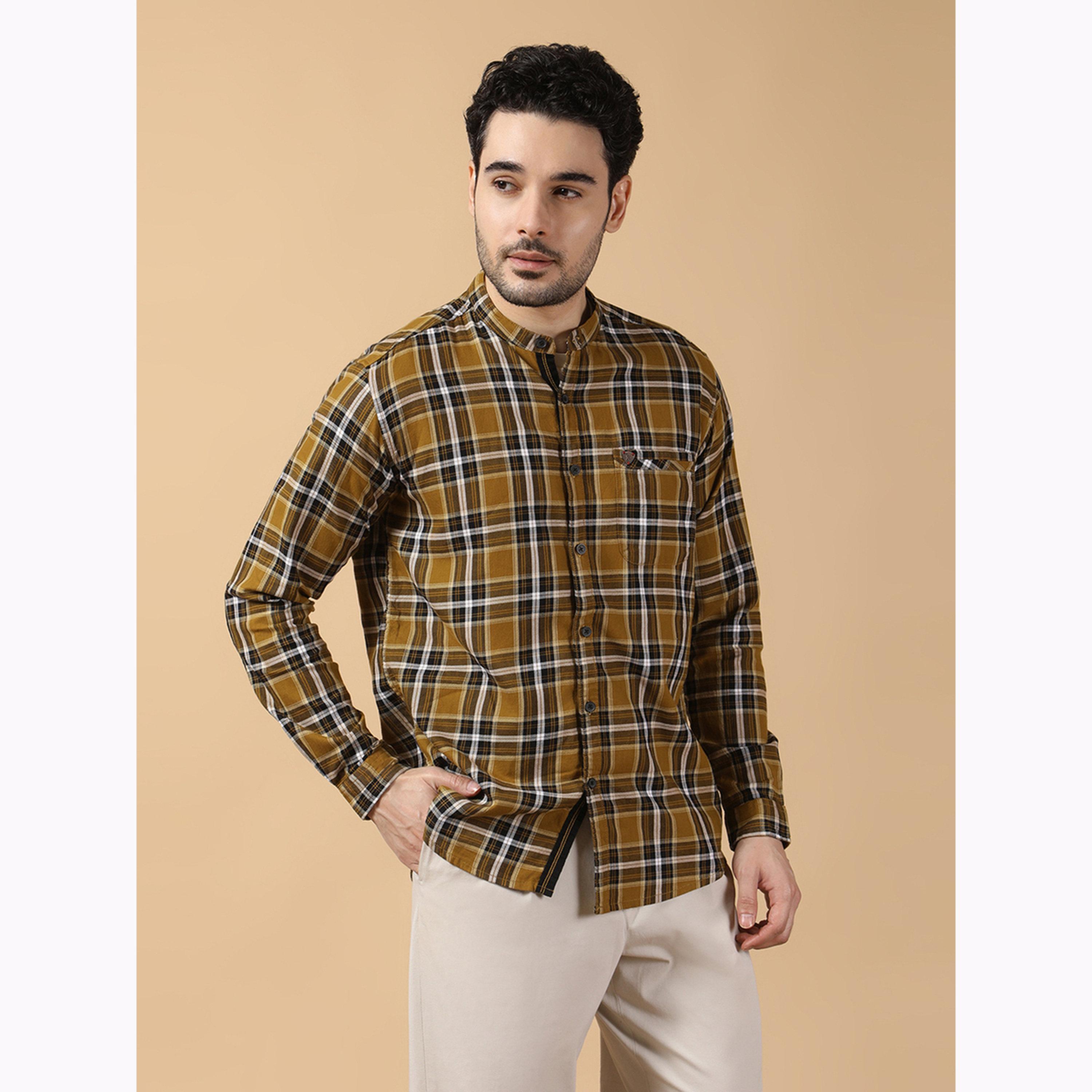 KUONS AVENUE X Styli Men Checked Stand Collar Casual Shirt-men-clothing-shirts-image-4