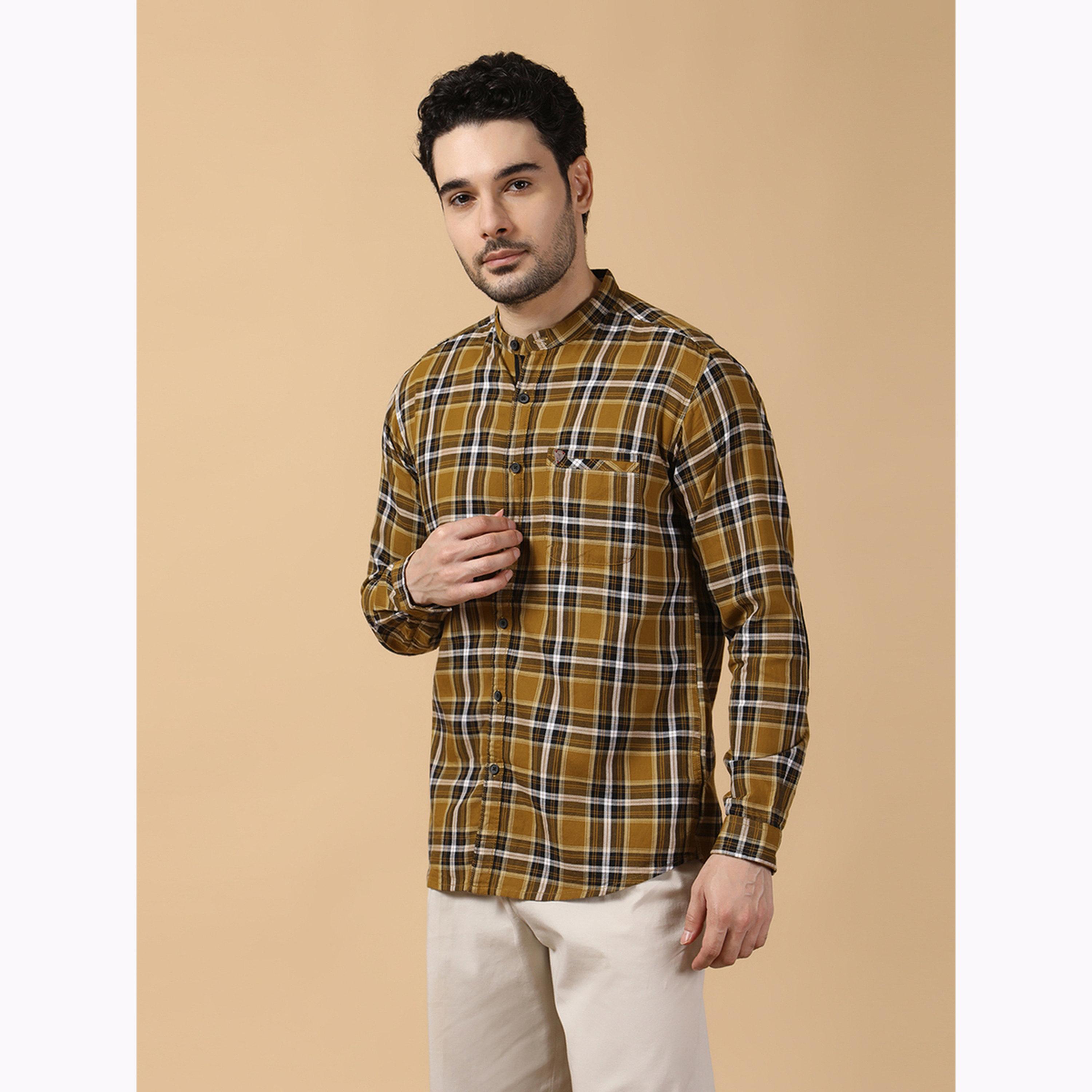 KUONS AVENUE X Styli Men Checked Stand Collar Casual Shirt-men-clothing-shirts-image-5