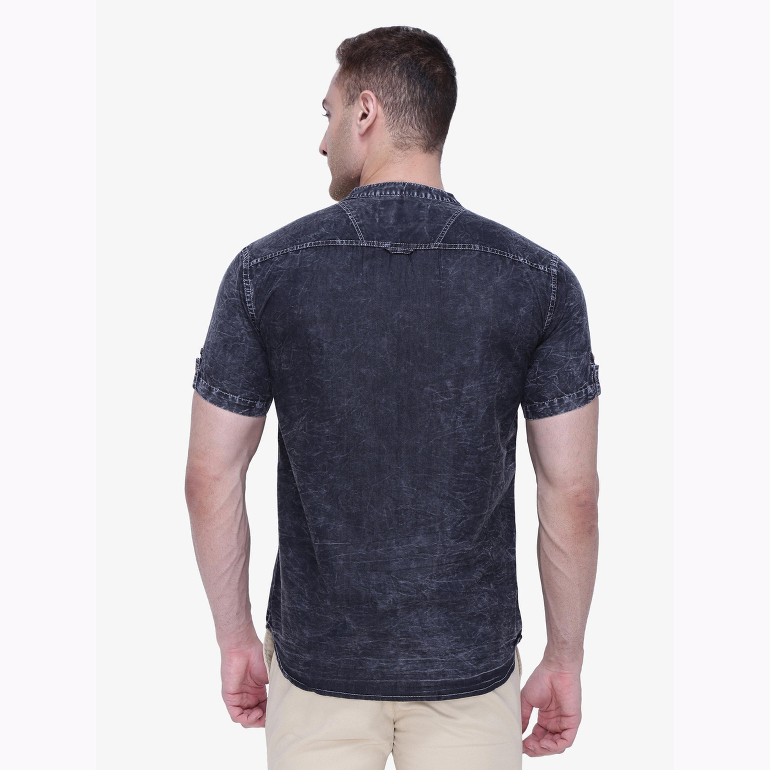 KUONS AVENUE X Styli Men Grey Denim Mandarin Collar Shirt-men-clothing-shirts-image-3