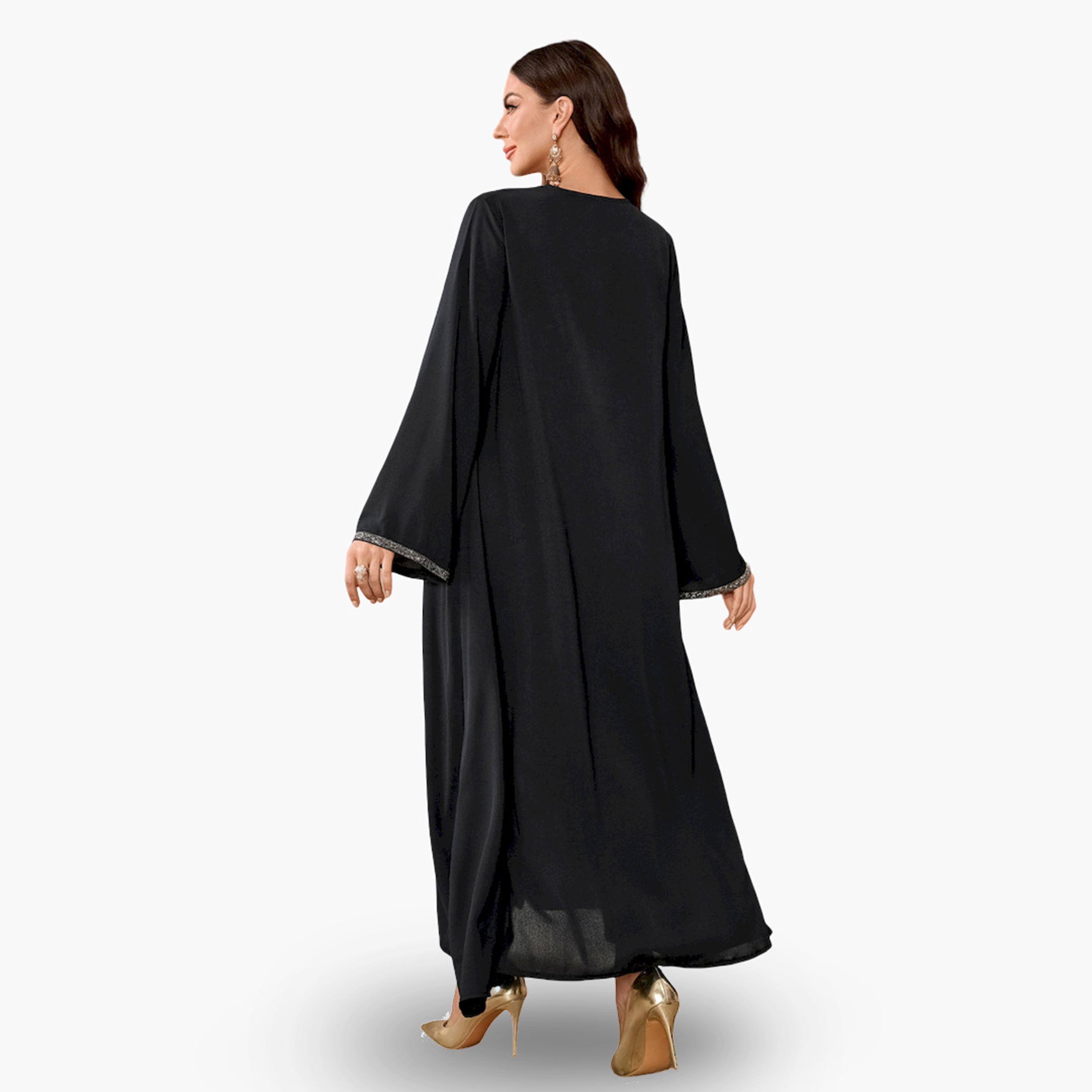 Take Two Black Embellished Trim A-Line Jalabiya-women-arabicclothing-jalabiyas-image-2