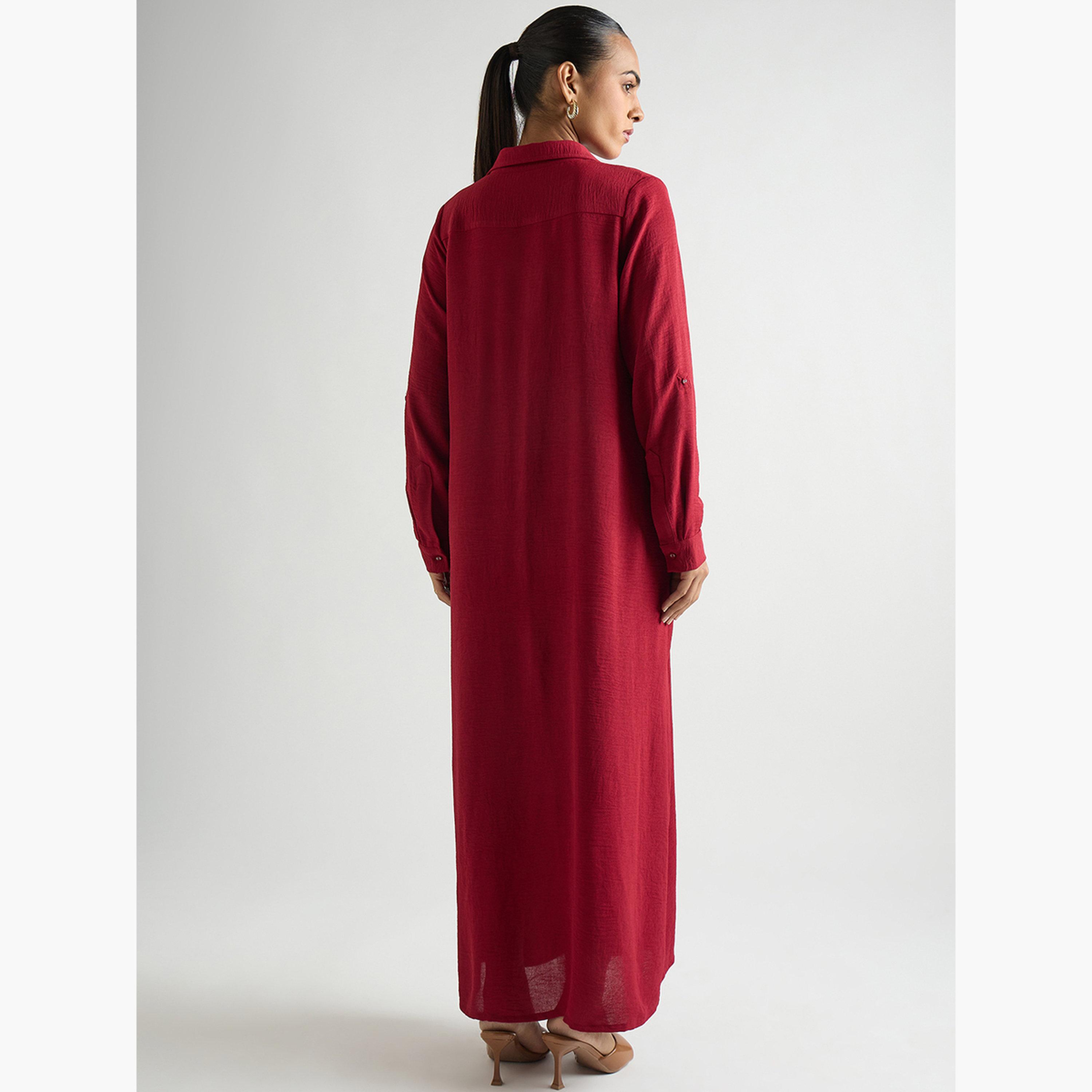 Femmella Women Deep Red Shirt Maxi Dress-women-clothing-dresses-image-2