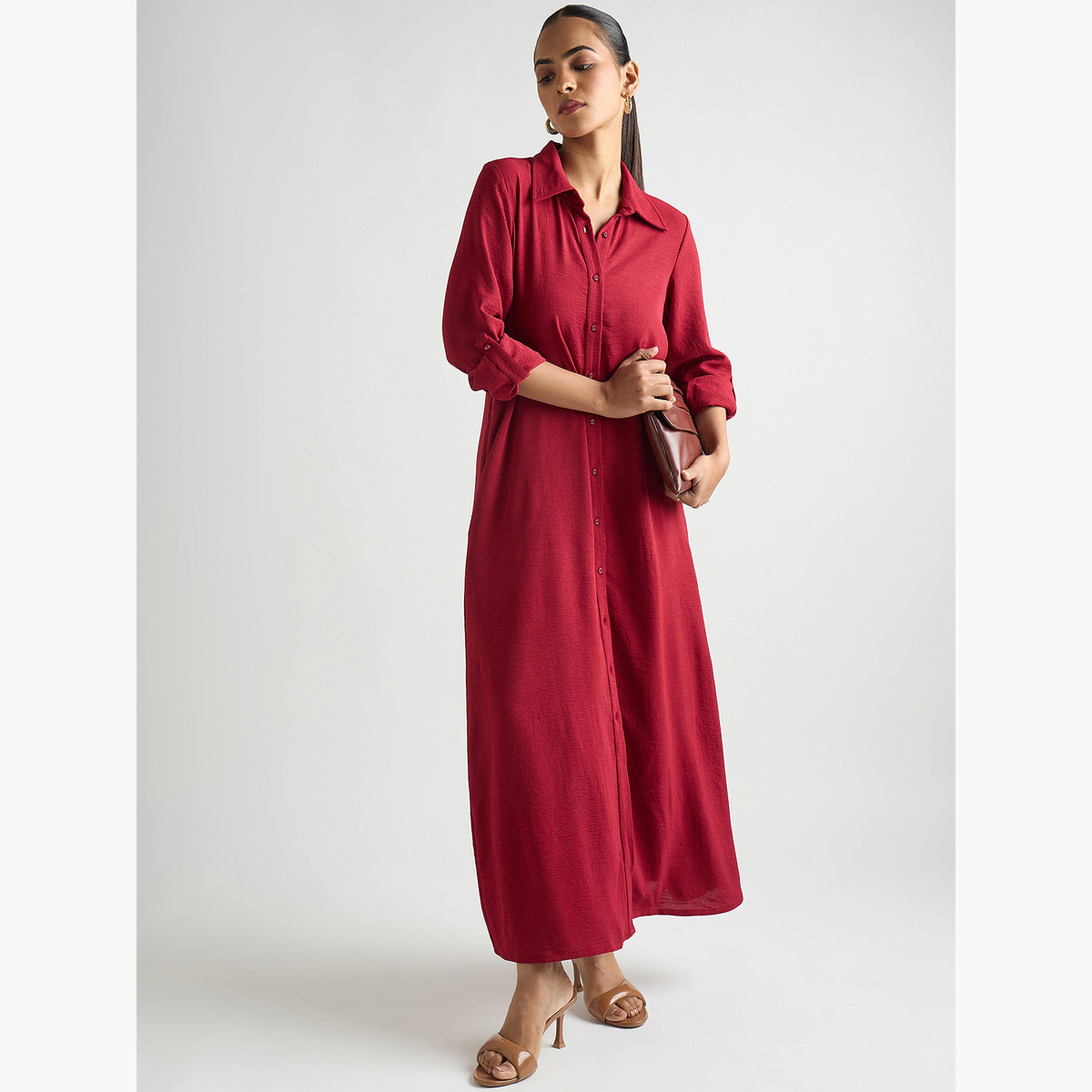 Femmella Women Deep Red Shirt Maxi Dress-women-clothing-dresses-image-5