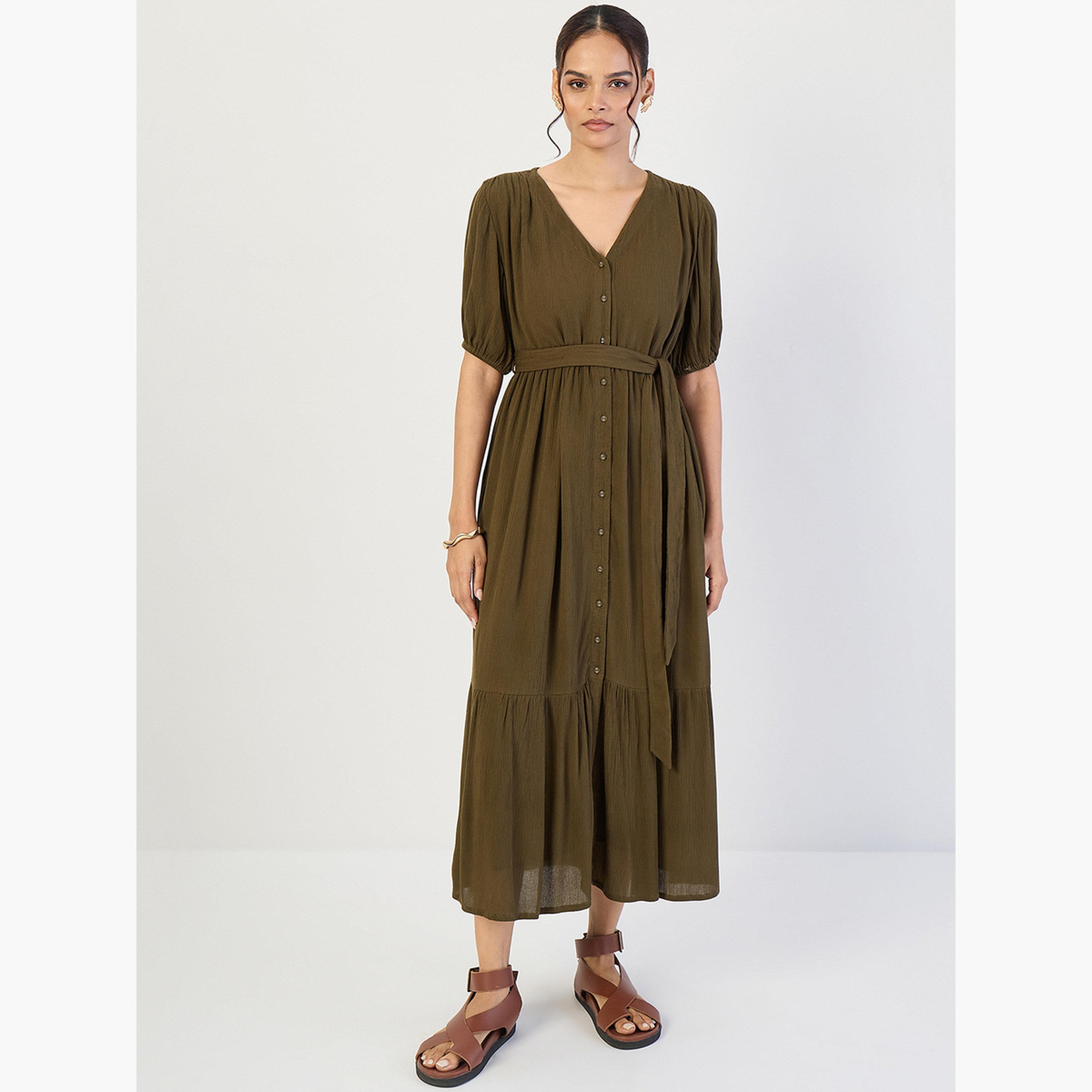 فستان طويل بتفاصيل مجعدة-women-clothing-dresses-image-1