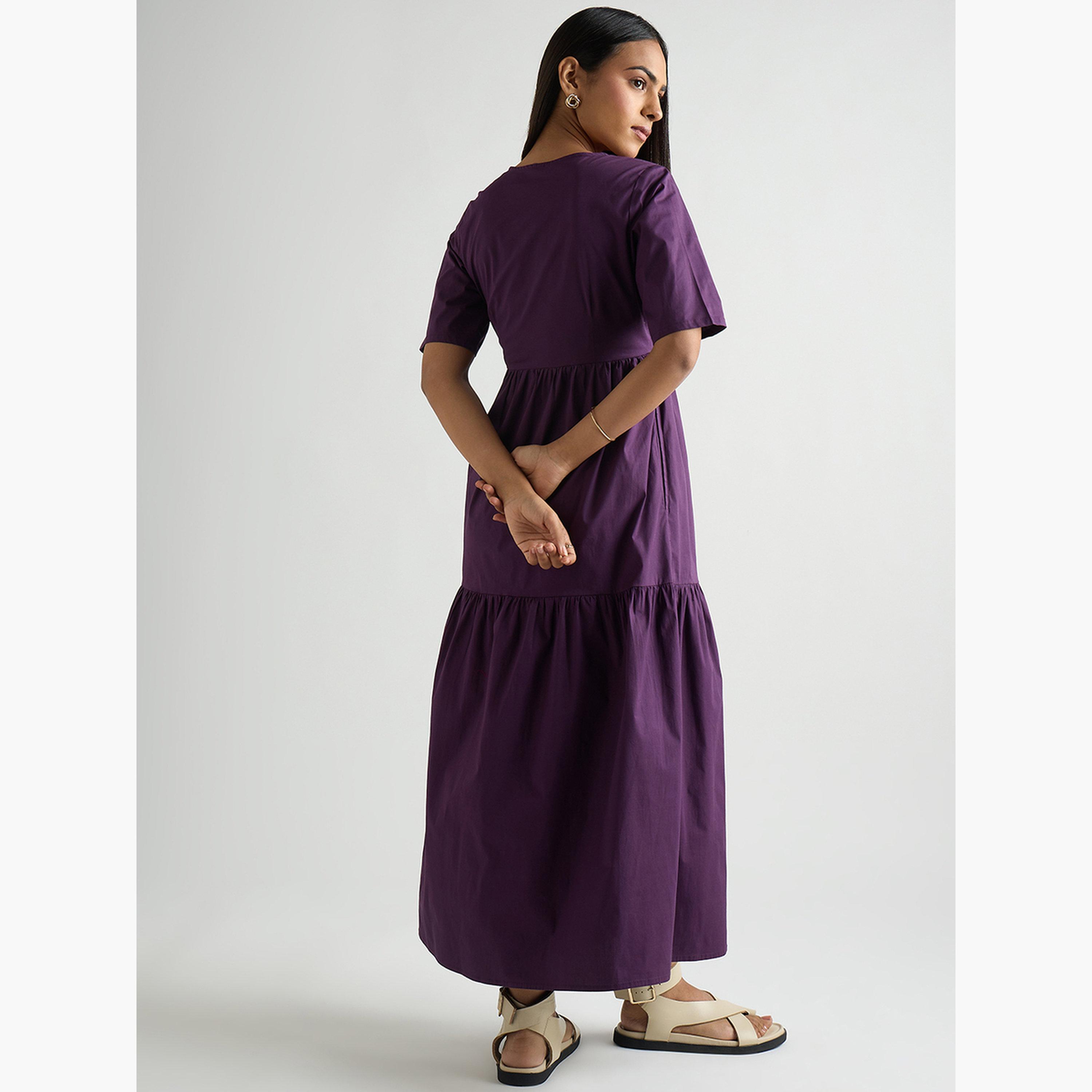 Femmella Women Deep Purple Poplin Tiered Maxi Dress-women-clothing-dresses-image-2