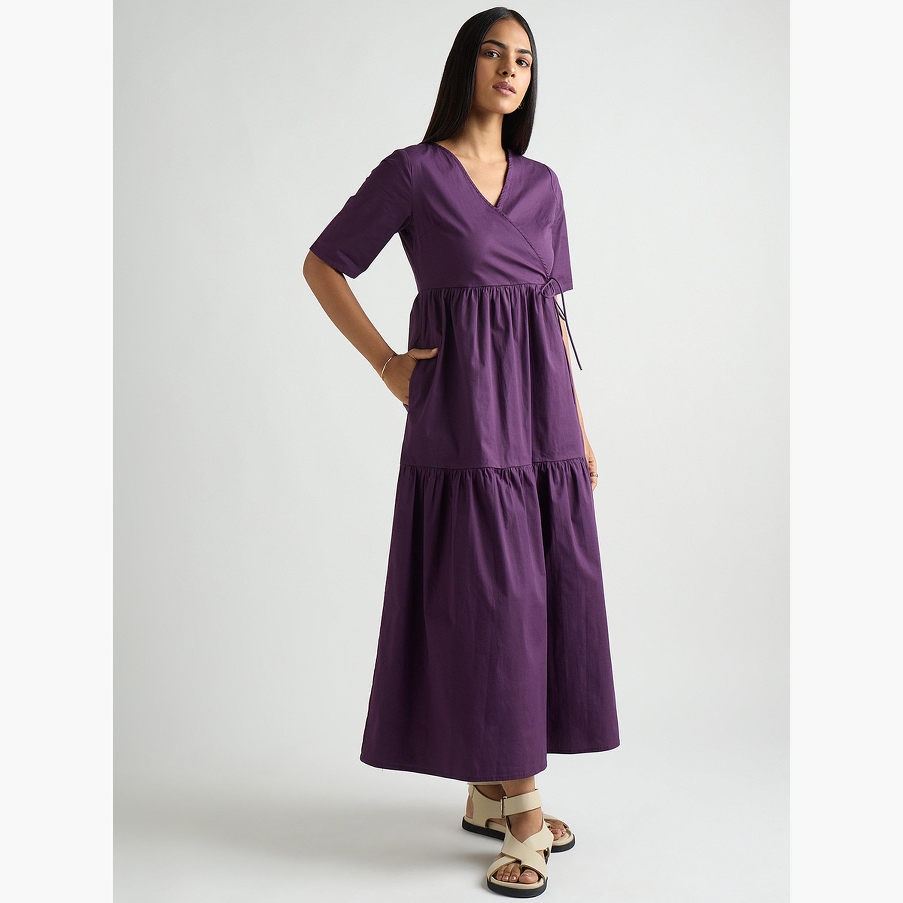 Femmella Women Deep Purple Poplin Tiered Maxi Dress-women-clothing-dresses-image-3