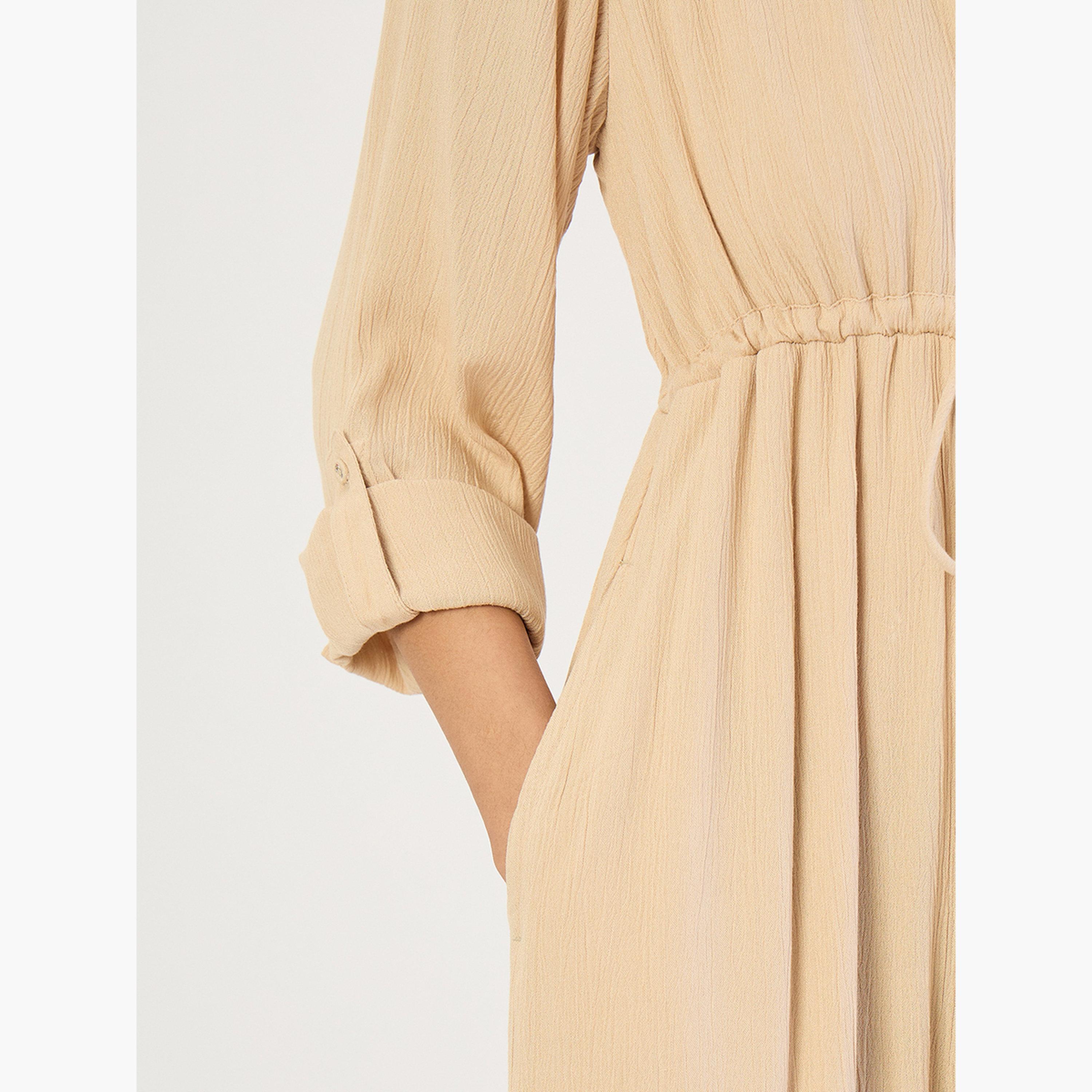 Femmella Women Beige Crinkled Button Down Maxi Dress-women-clothing-dresses-image-5