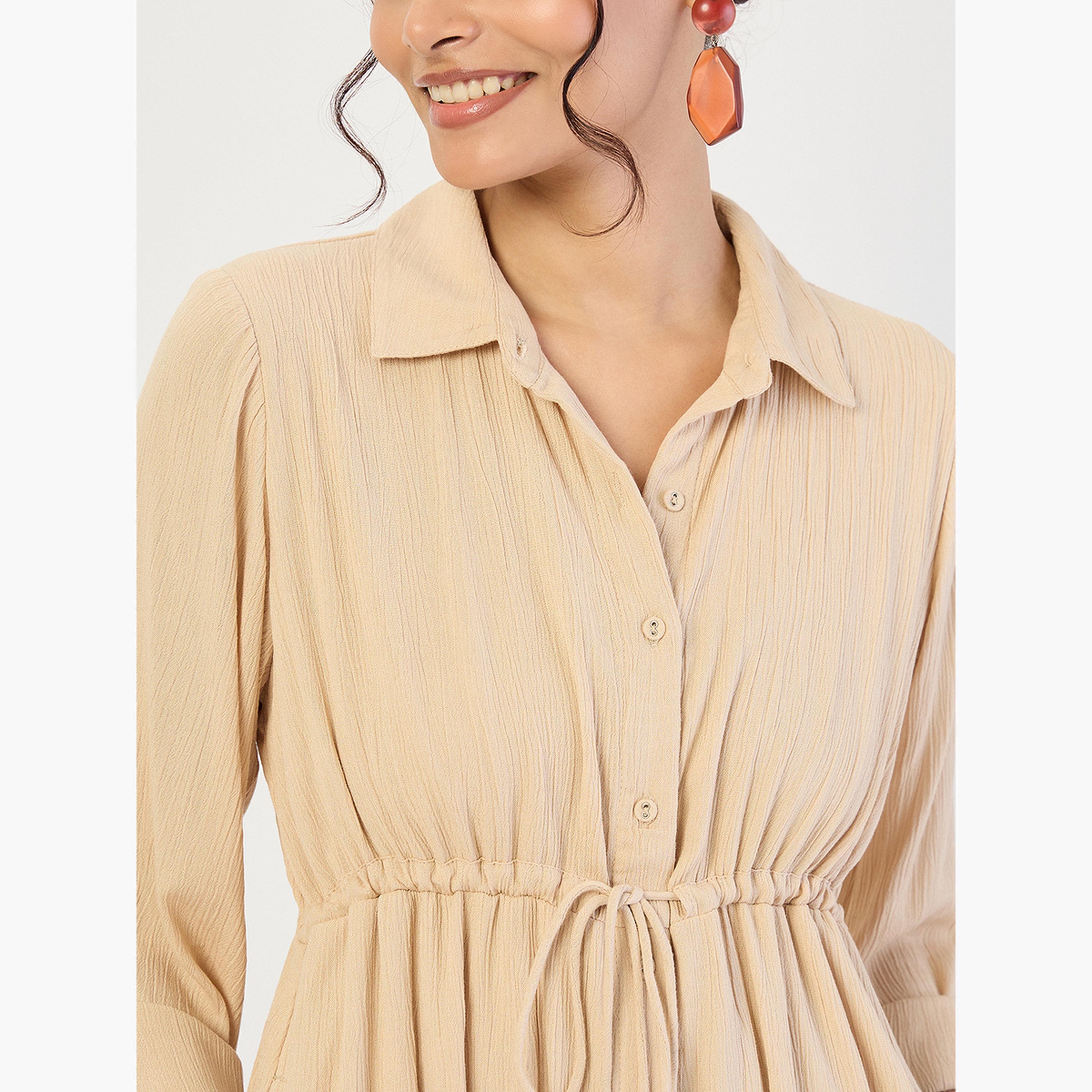 Femmella Women Beige Crinkled Button Down Maxi Dress-women-clothing-dresses-image-6