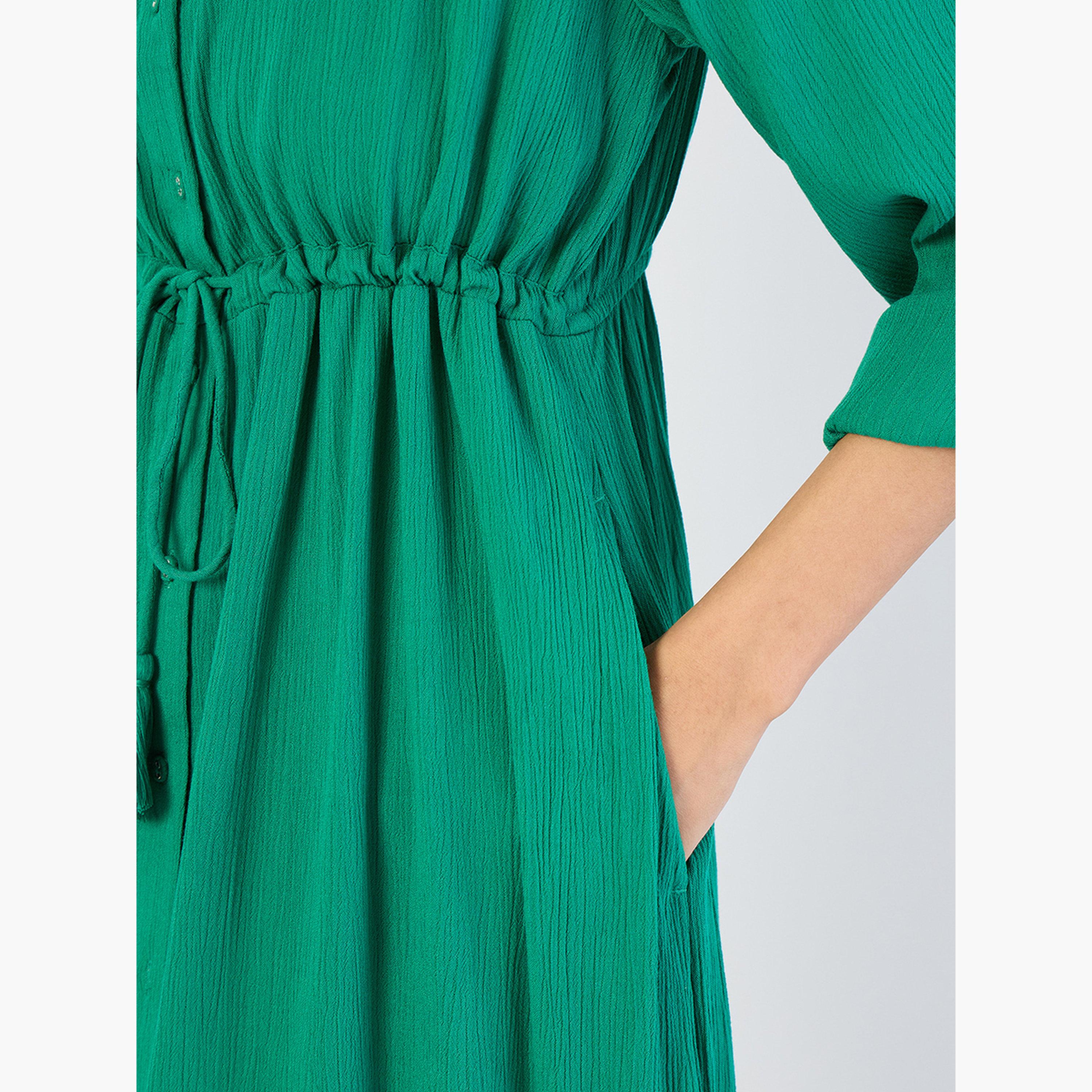 فستان طويل بقماش مجعد وأزرار-women-clothing-dresses-image-5
