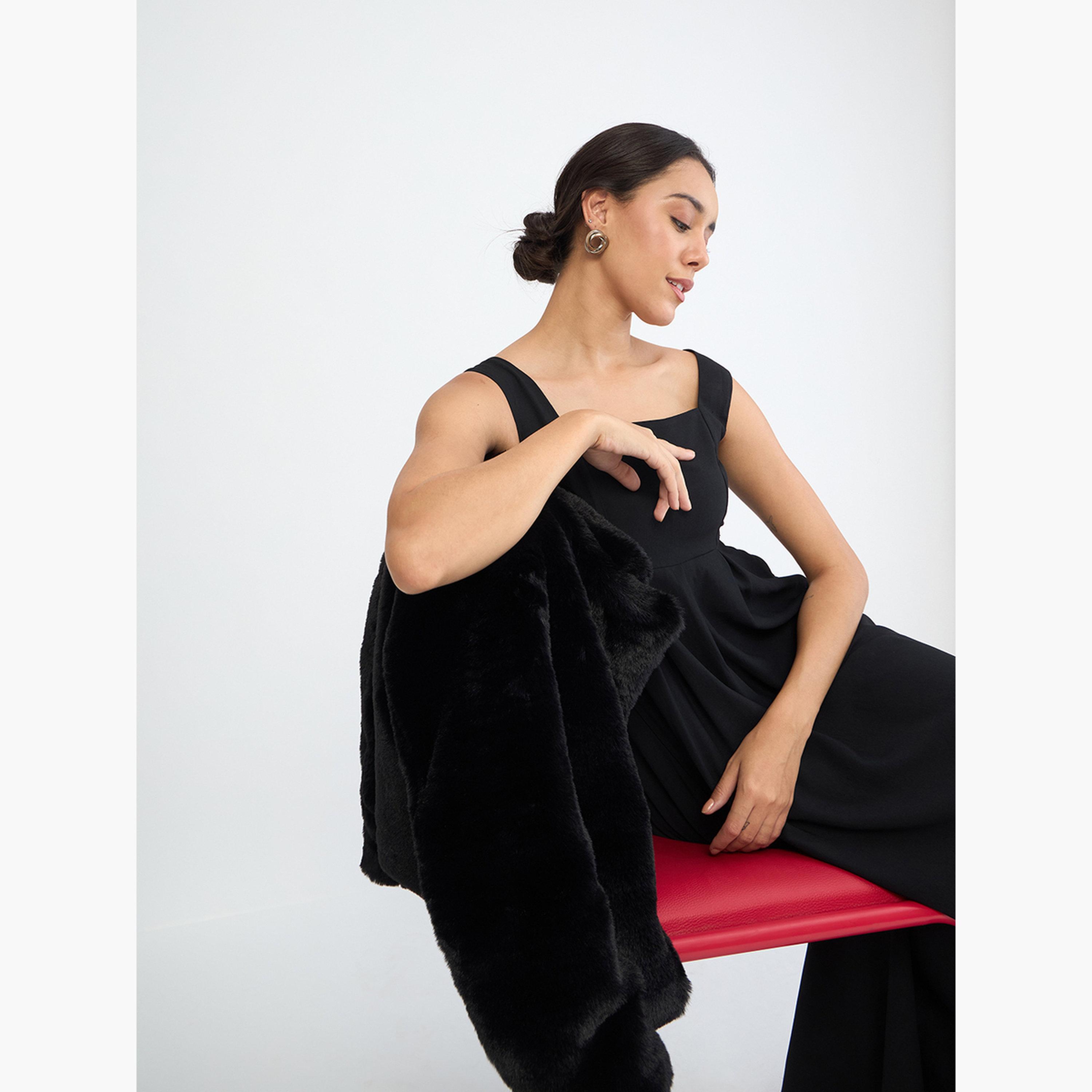 Femmella Women Black Sleeveless Pleated Maxi Dress-women-clothing-dresses-image-4