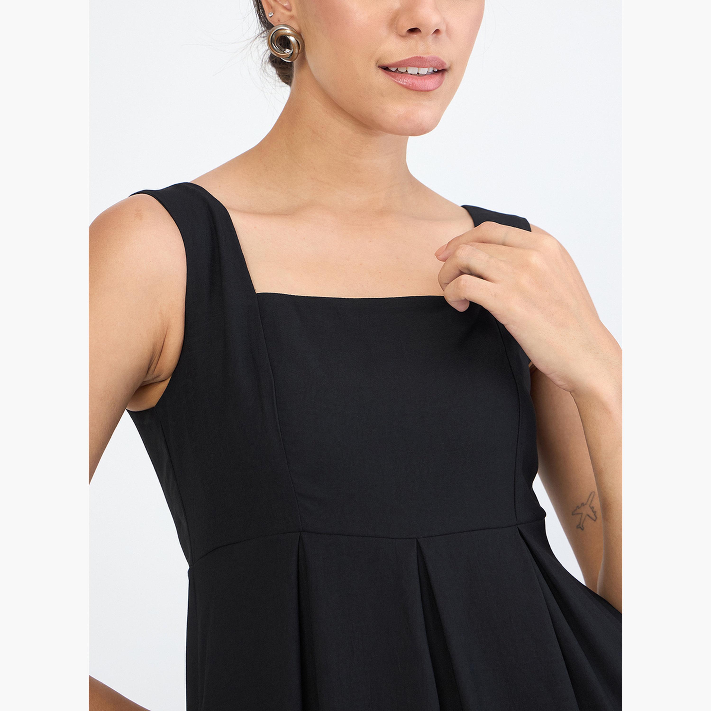 Femmella Women Black Sleeveless Pleated Maxi Dress-women-clothing-dresses-image-6