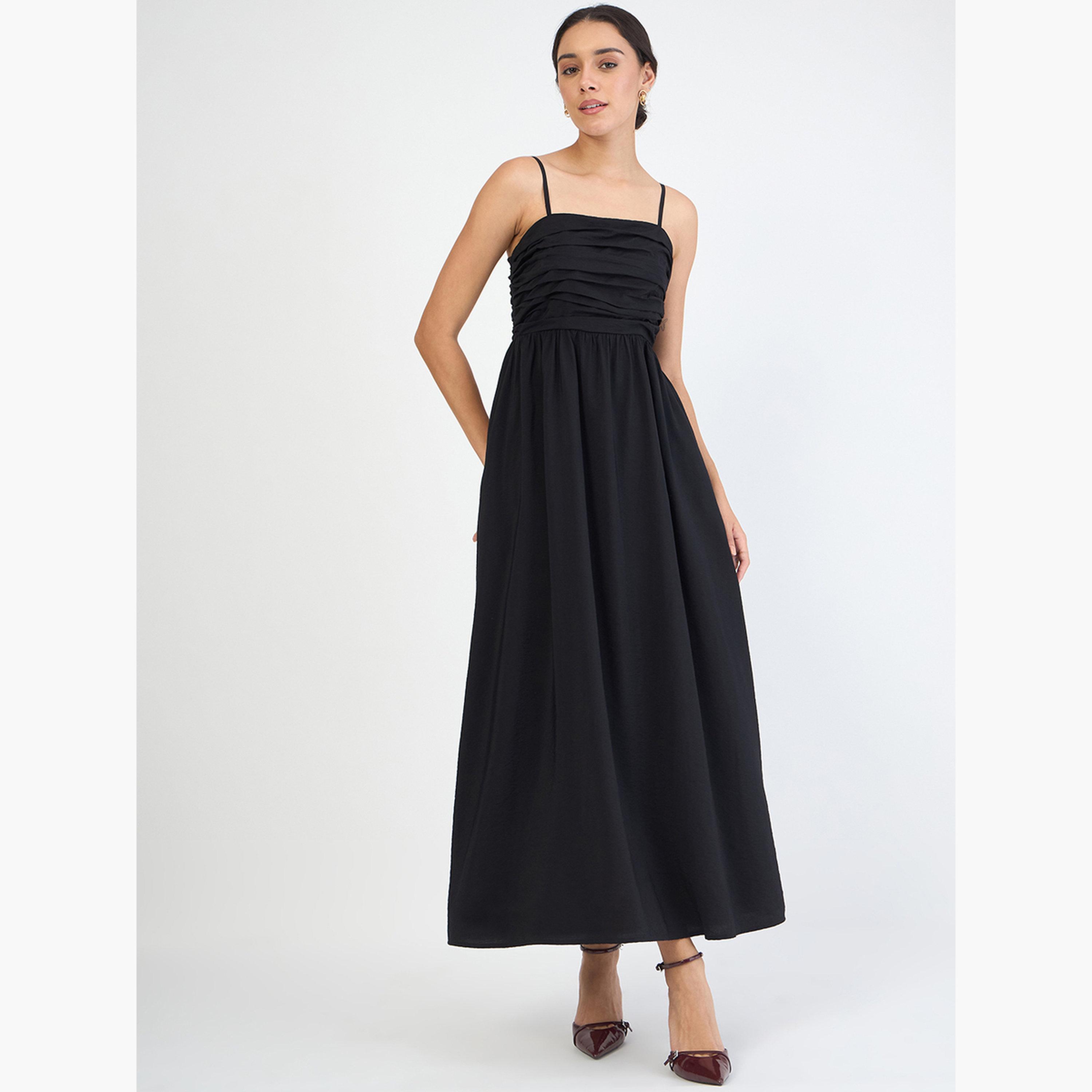 Femmella Black Off Shoulder Ruched Detail Maxi Dress-women-clothing-dresses-image-1