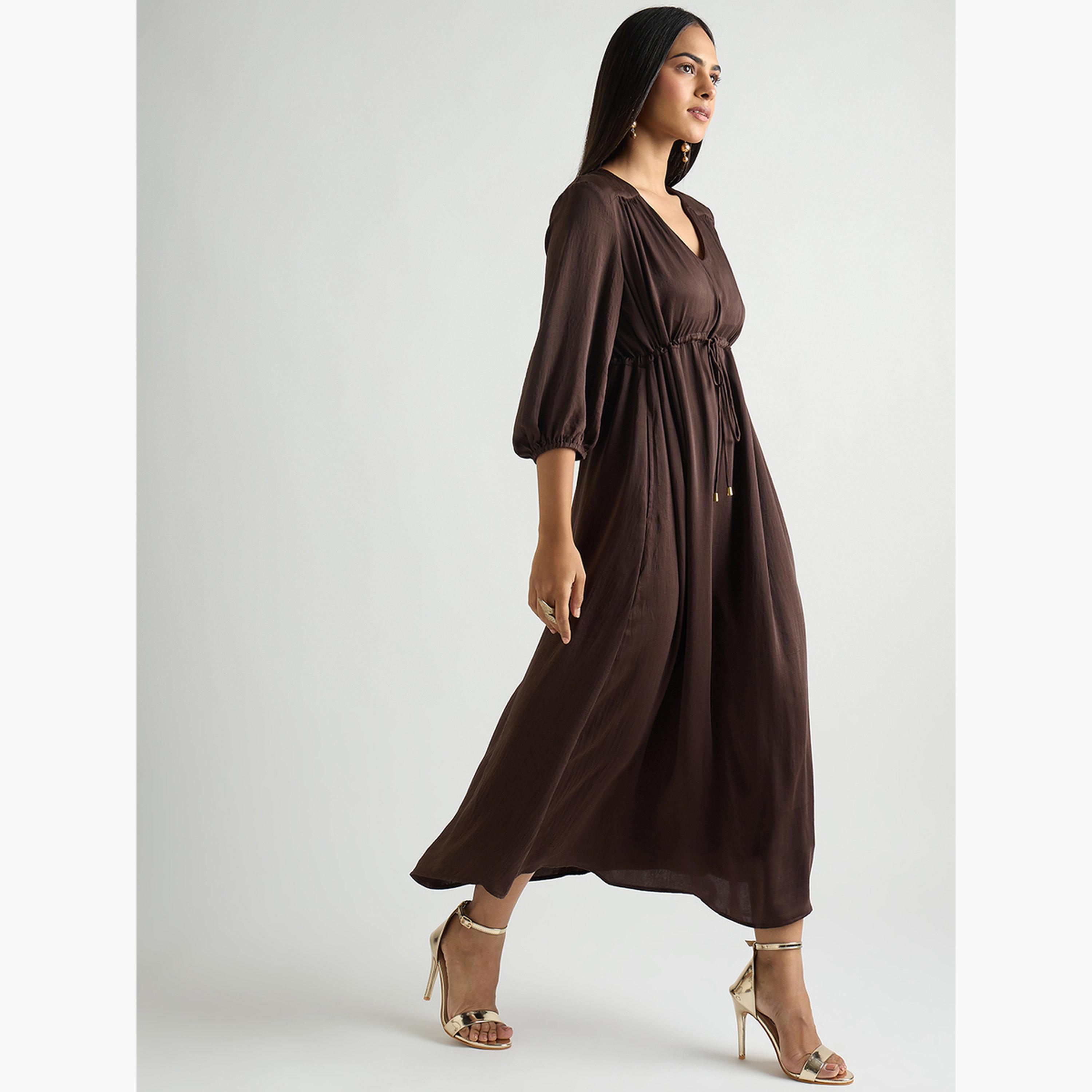 فستان ميدي ساتان بخصر زمزم-women-clothing-dresses-image-3