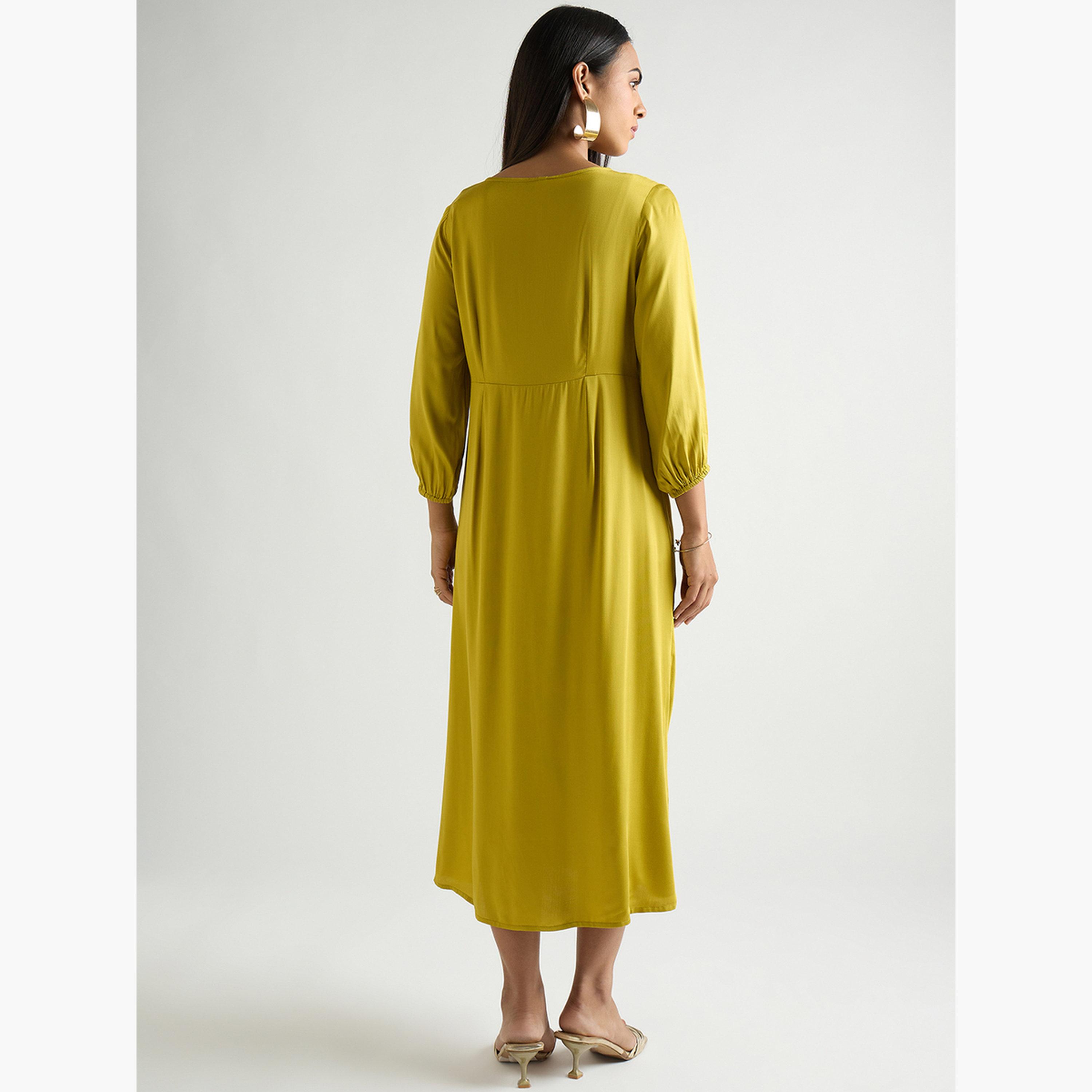 Femmella Women Green Modal Satin Twist Detail Midi Dress-women-clothing-dresses-image-2