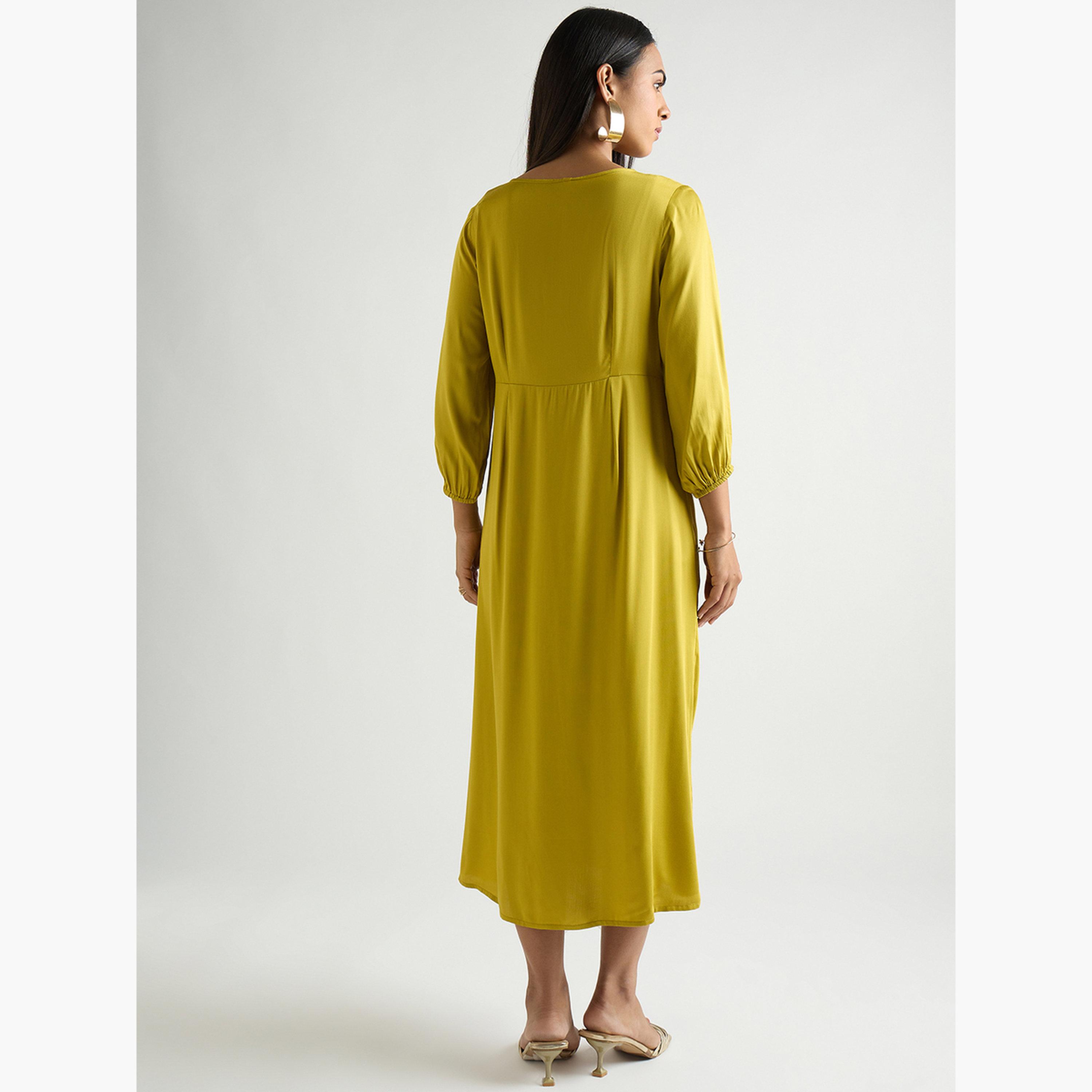 Femmella Women Green Modal Satin Twist Detail Midi Dress-women-clothing-dresses-image-3