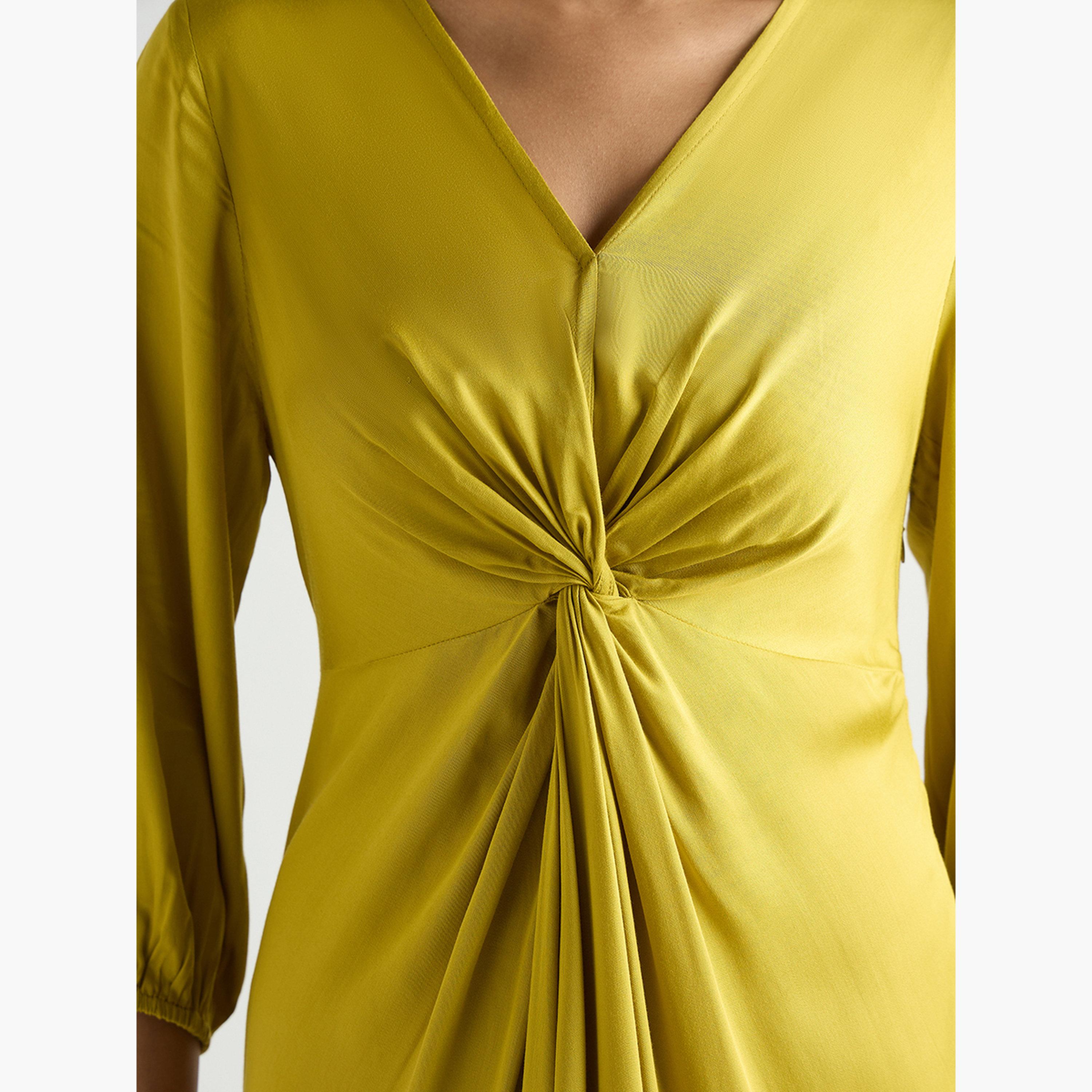 Femmella Women Green Modal Satin Twist Detail Midi Dress-women-clothing-dresses-image-6