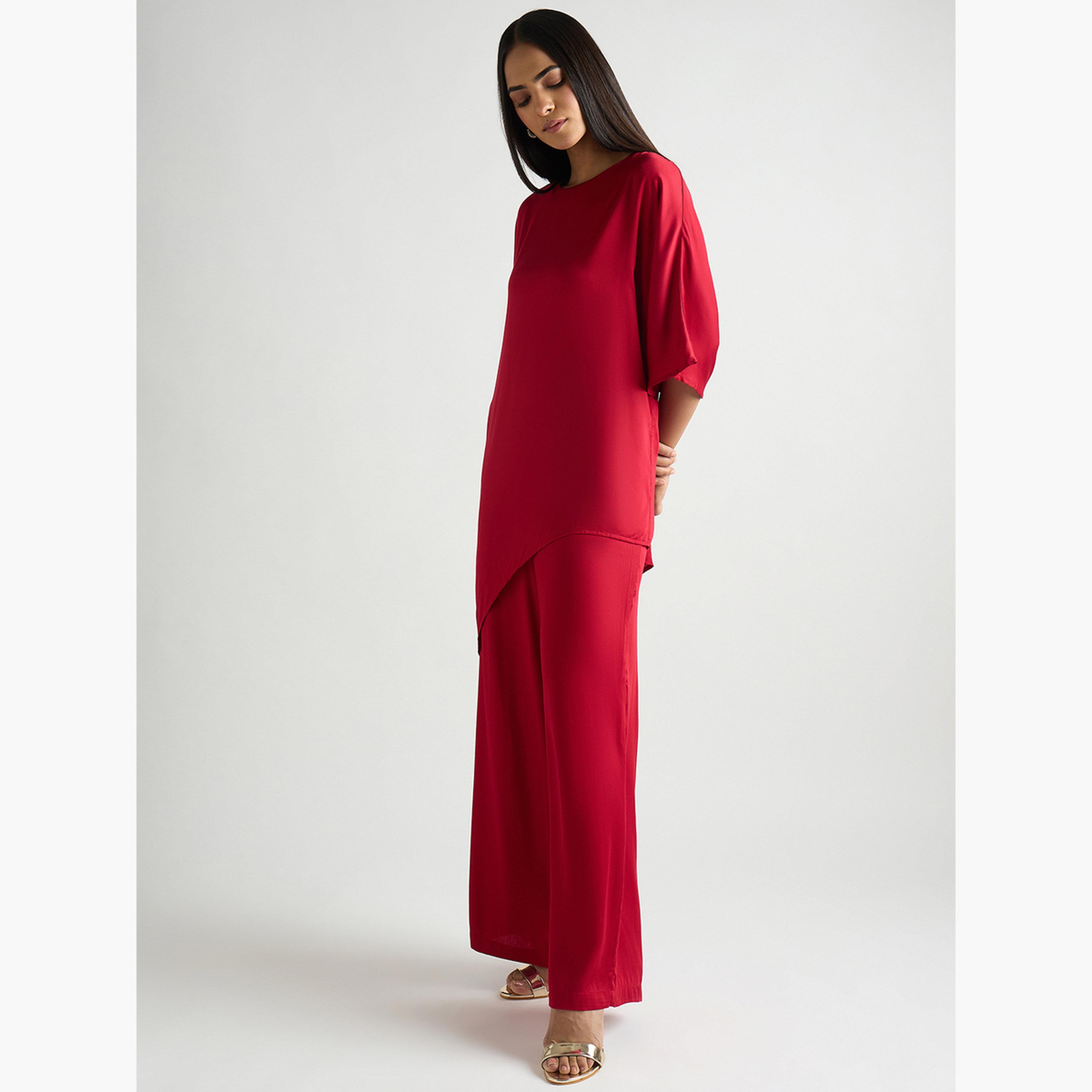 طقم بلوزة ساتان غير متماثلة وبنطال-women-clothing-coordsets-image-3