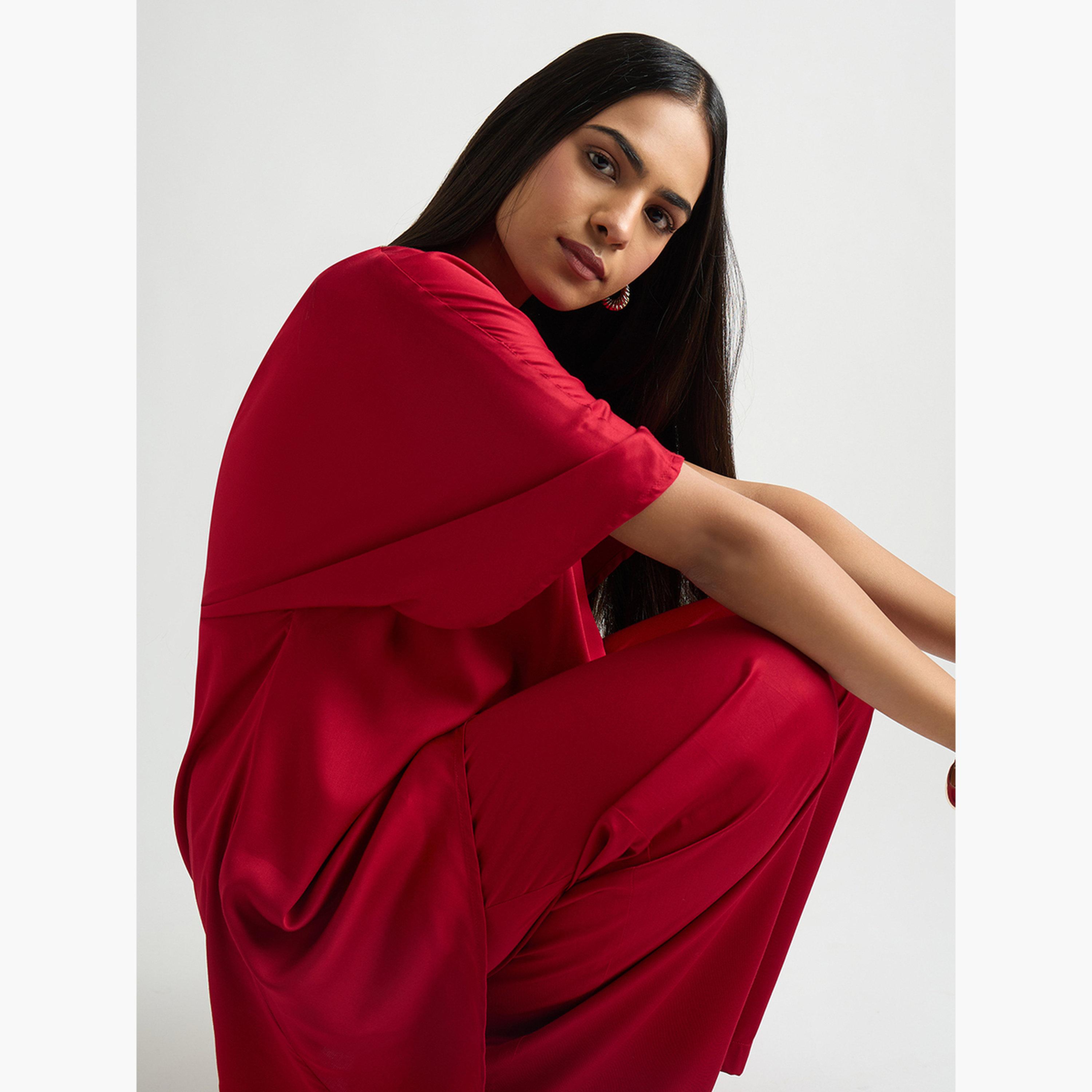طقم بلوزة ساتان غير متماثلة وبنطال-women-clothing-coordsets-image-4