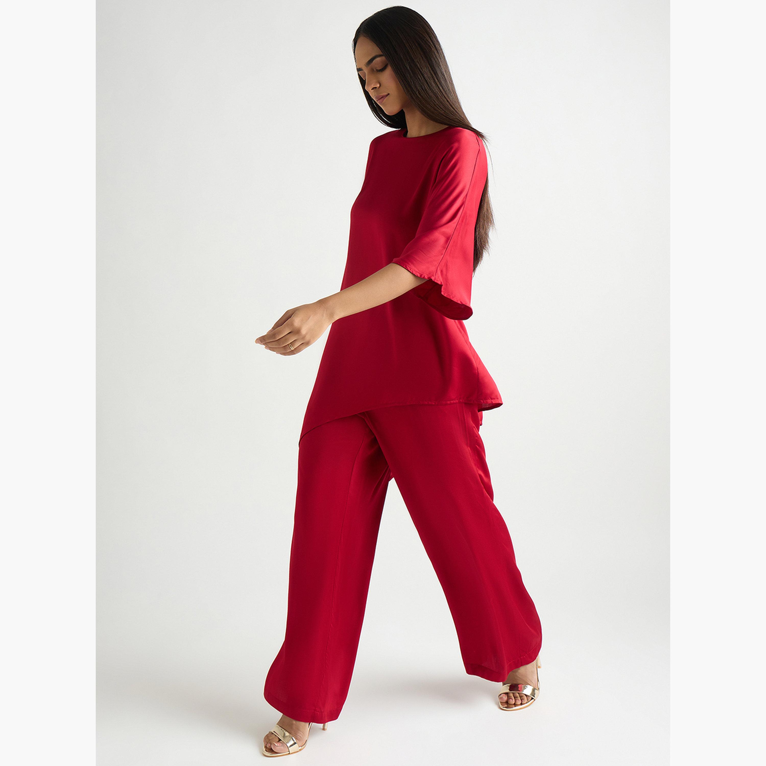 طقم بلوزة ساتان غير متماثلة وبنطال-women-clothing-coordsets-image-5