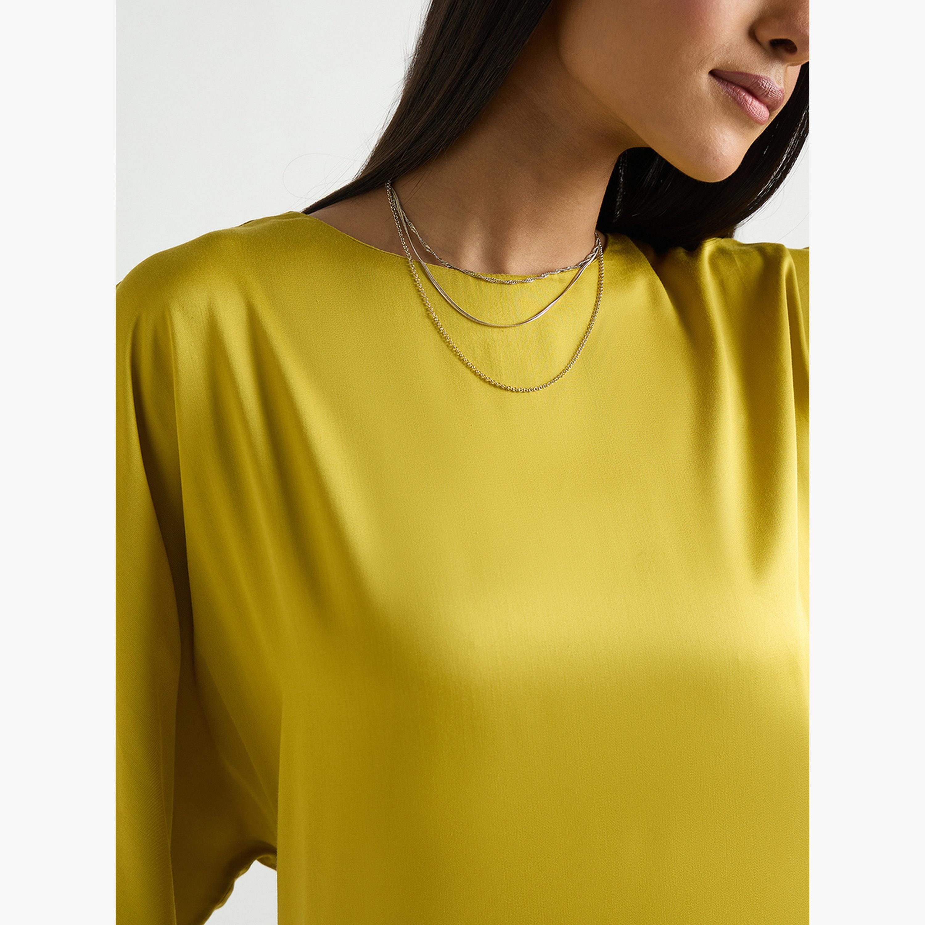 Femmella Women Green Satin Asymmetric Top with Trousers Co-Ords-women-clothing-coordsets-image-6