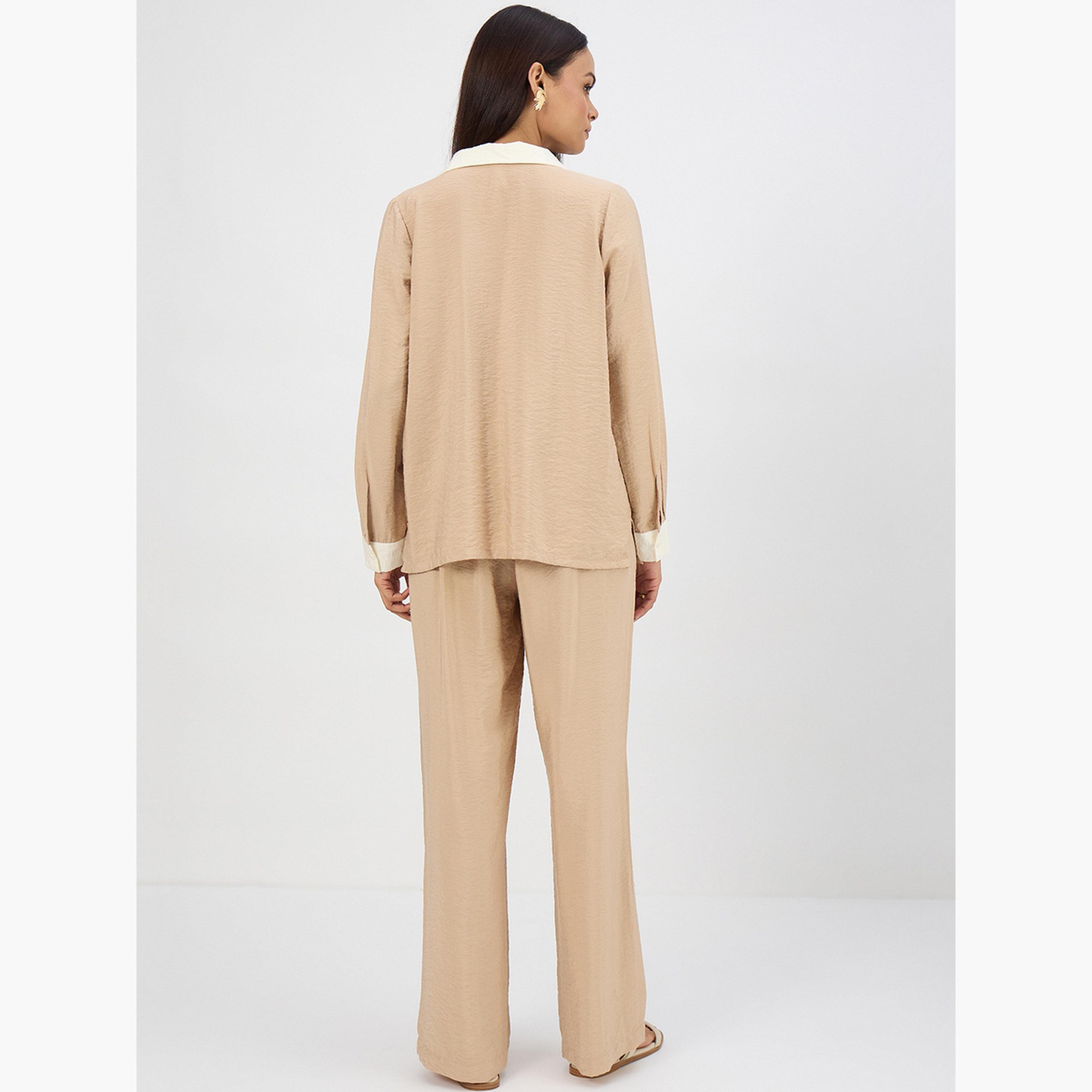 طقم بلوزة بنمط كتل الألوان وبنطال-women-clothing-coordsets-image-2