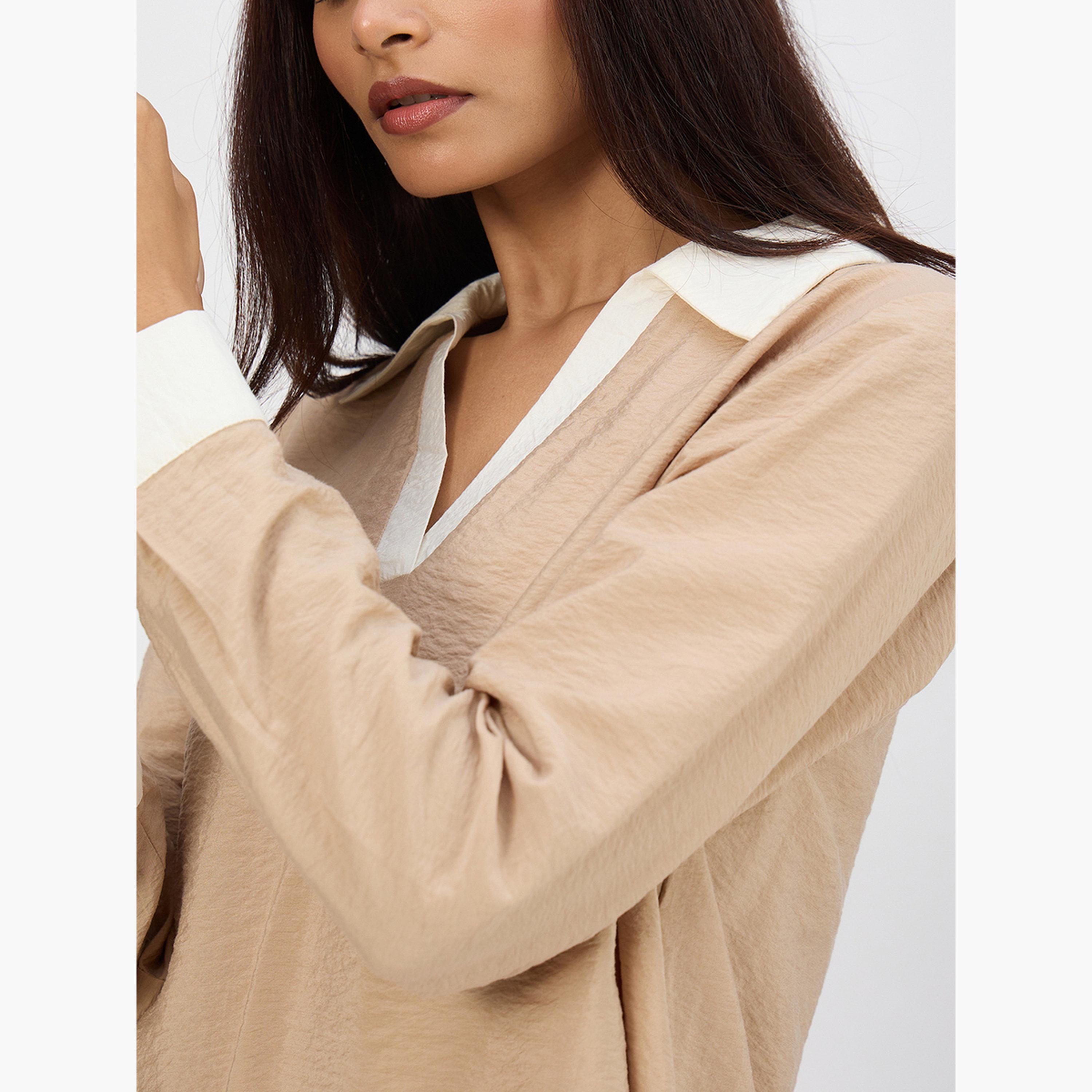 طقم بلوزة بنمط كتل الألوان وبنطال-women-clothing-coordsets-image-6