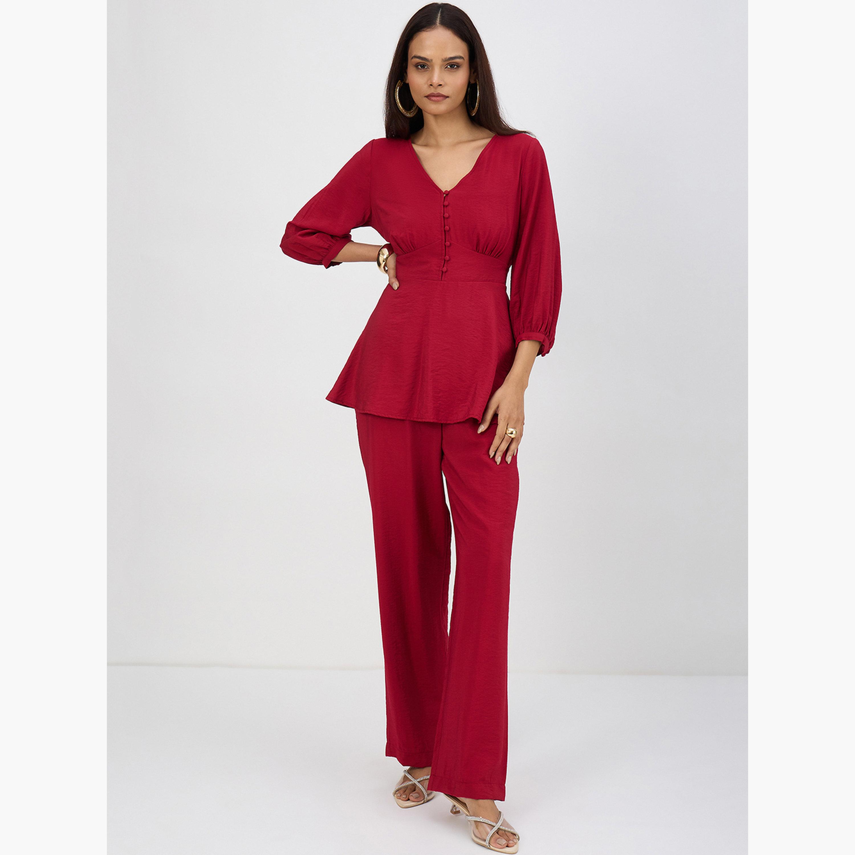طقم بلوزة بتفاصيل كورسيه وبنطال-women-clothing-coordsets-image-1