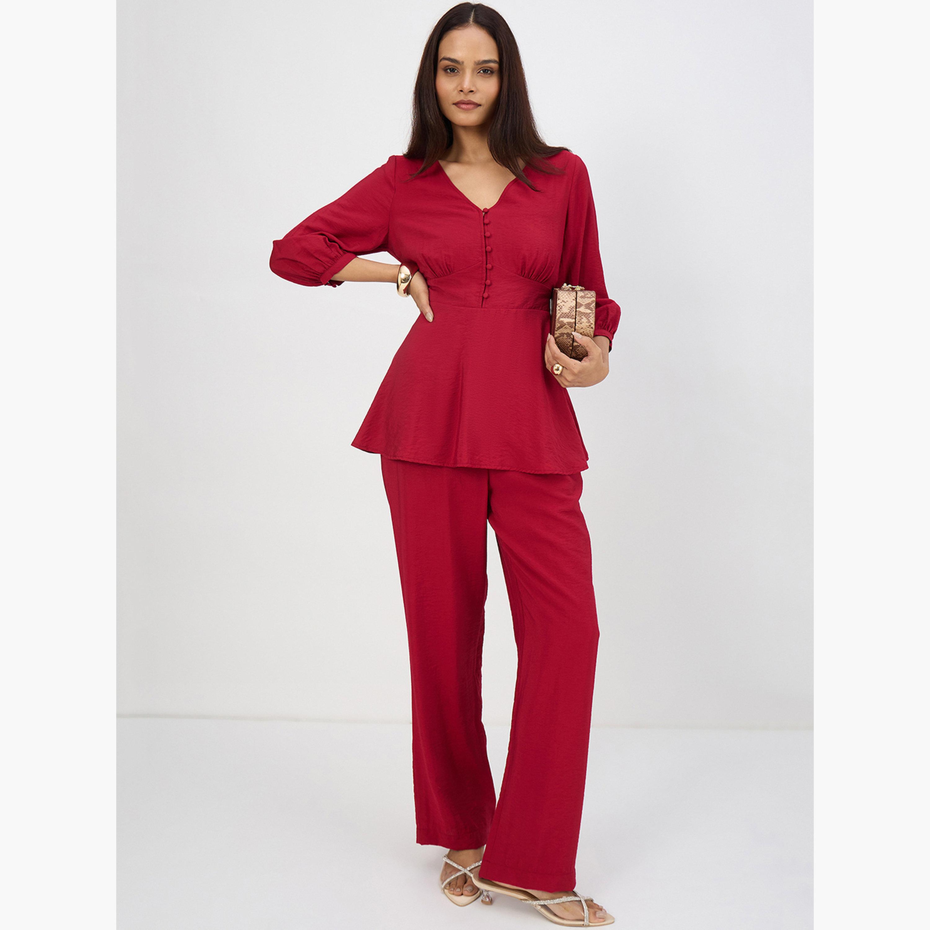 طقم بلوزة بتفاصيل كورسيه وبنطال-women-clothing-coordsets-image-5