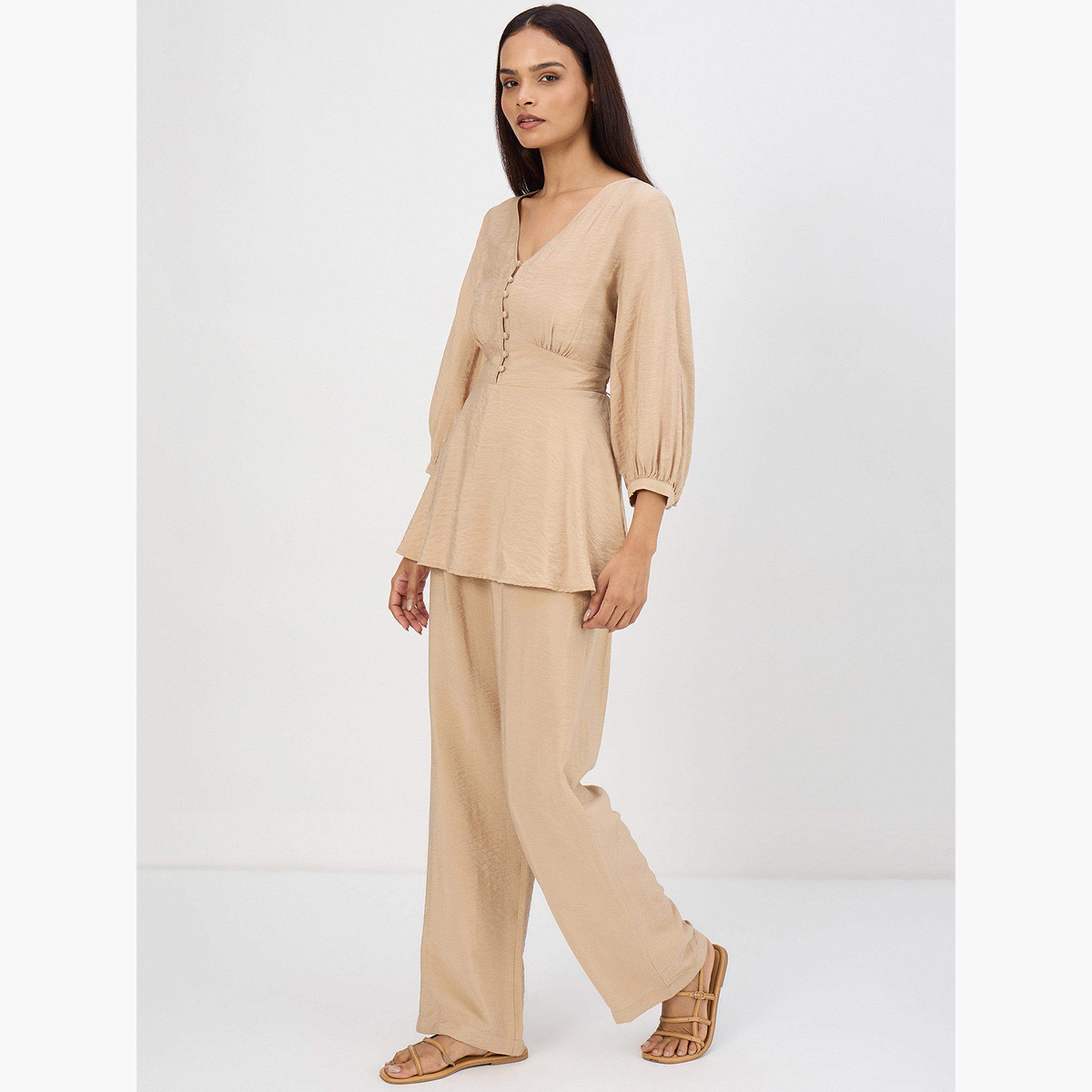 طقم منسق من بنطال وبلوزة كاجوال-women-clothing-coordsets-image-3