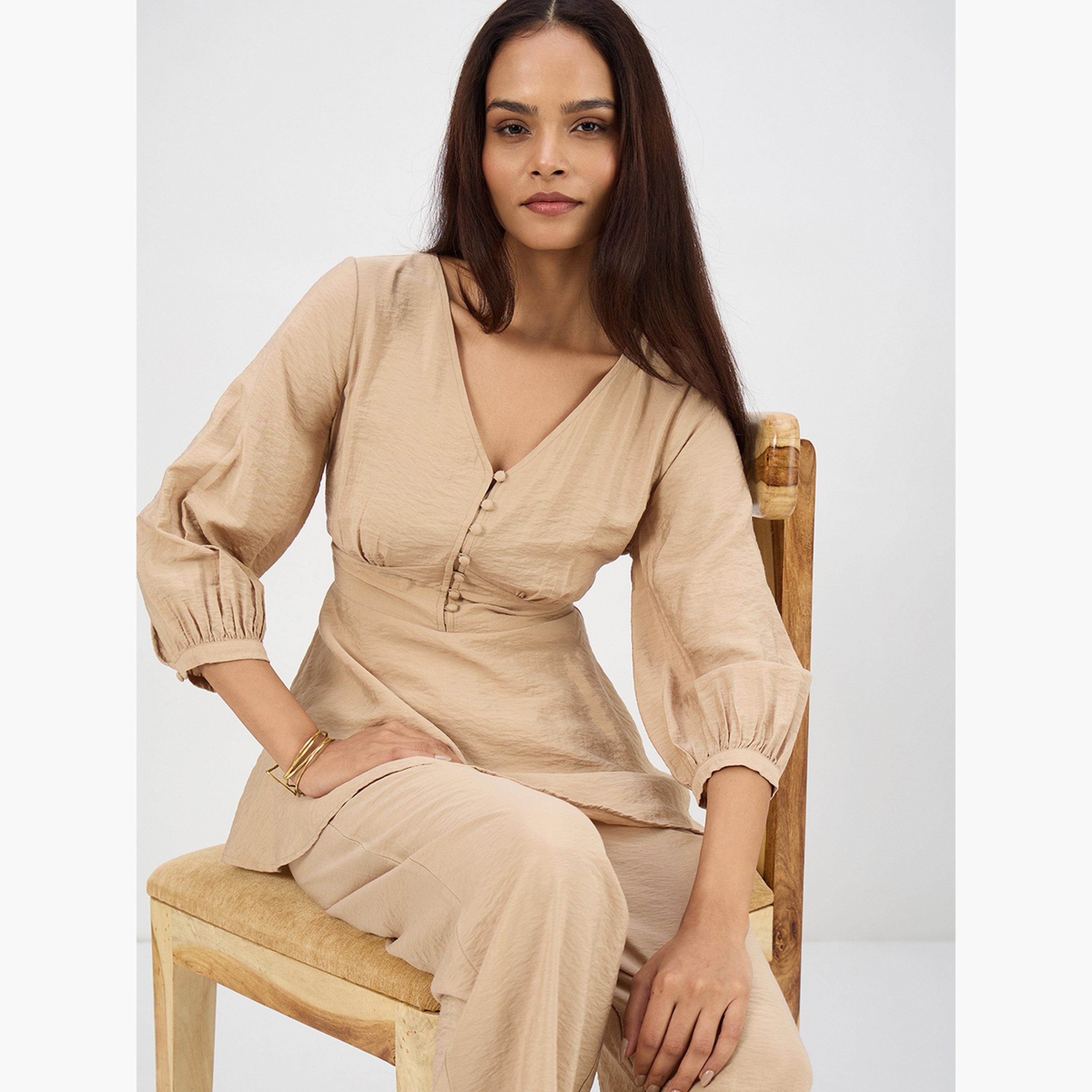 طقم منسق من بنطال وبلوزة كاجوال-women-clothing-coordsets-image-4