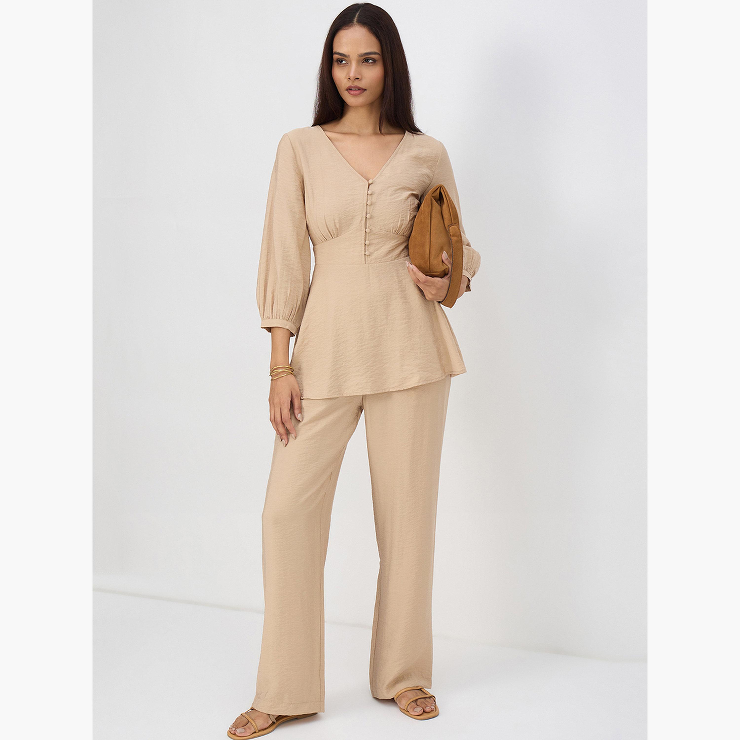 طقم منسق من بنطال وبلوزة كاجوال-women-clothing-coordsets-image-5