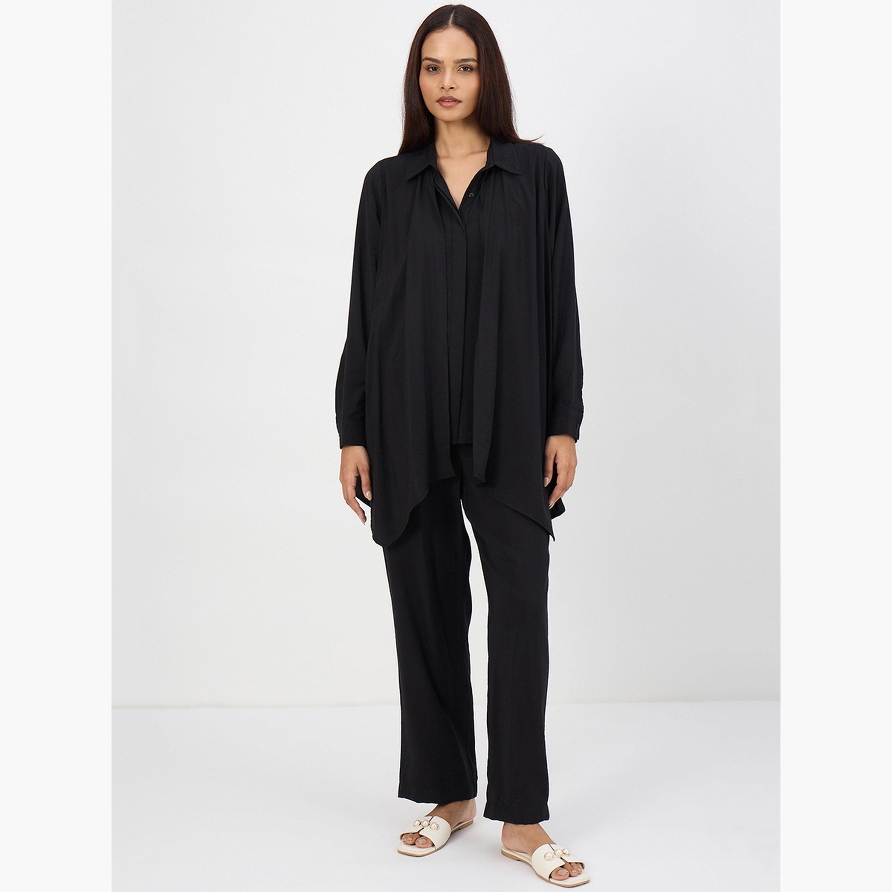 طقم بلوزة بياقة غير متماثلة وبنطال-women-clothing-coordsets-image-1