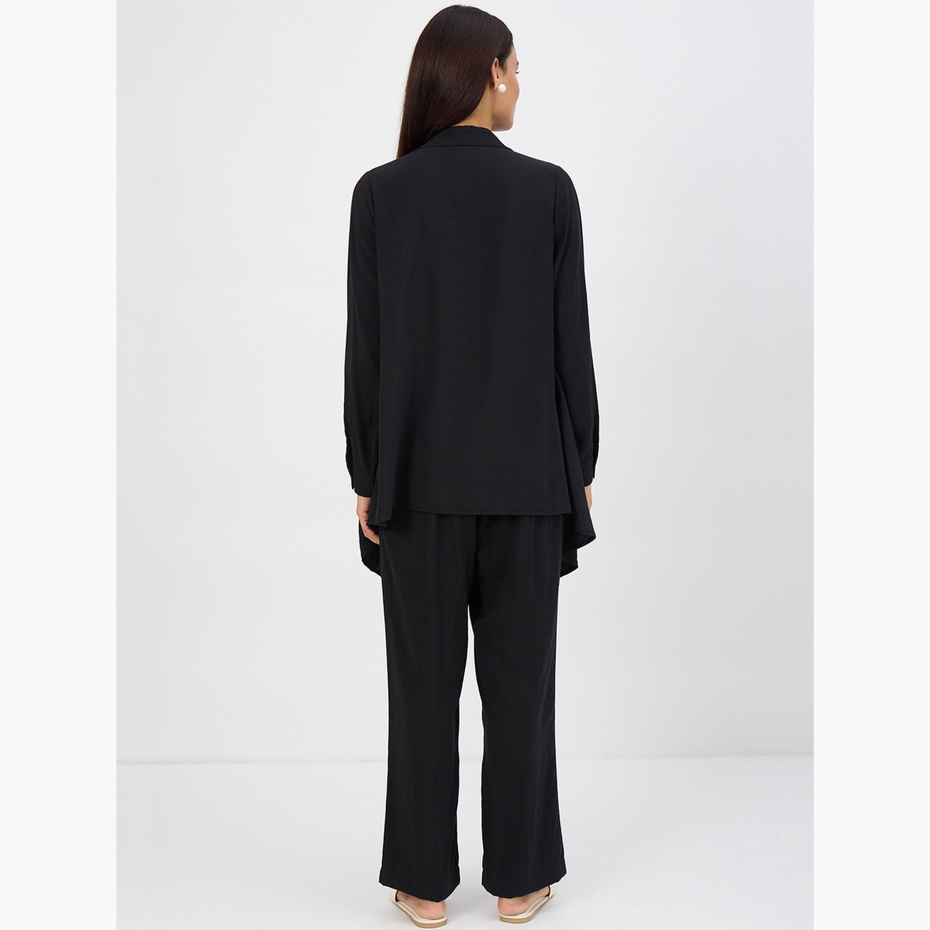 طقم بلوزة بياقة غير متماثلة وبنطال-women-clothing-coordsets-image-2