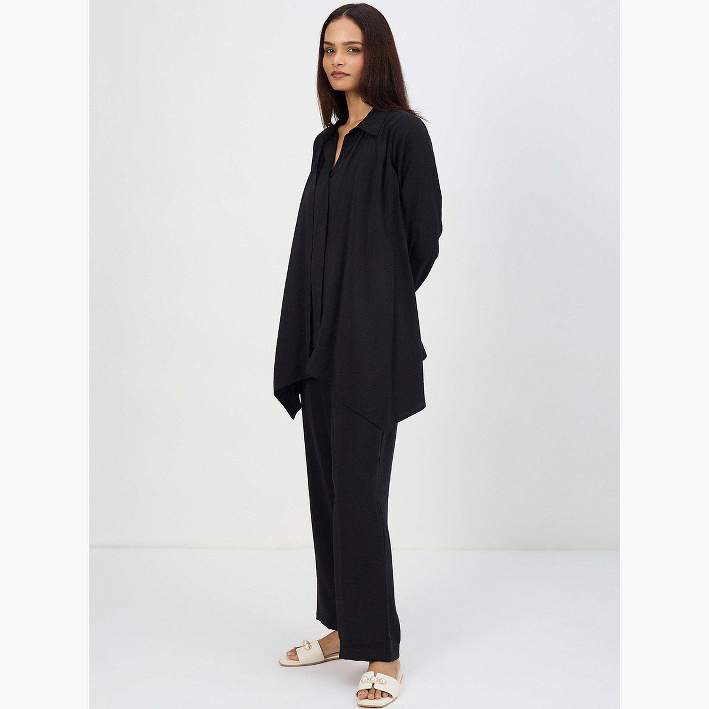 طقم بلوزة بياقة غير متماثلة وبنطال-women-clothing-coordsets-image-3