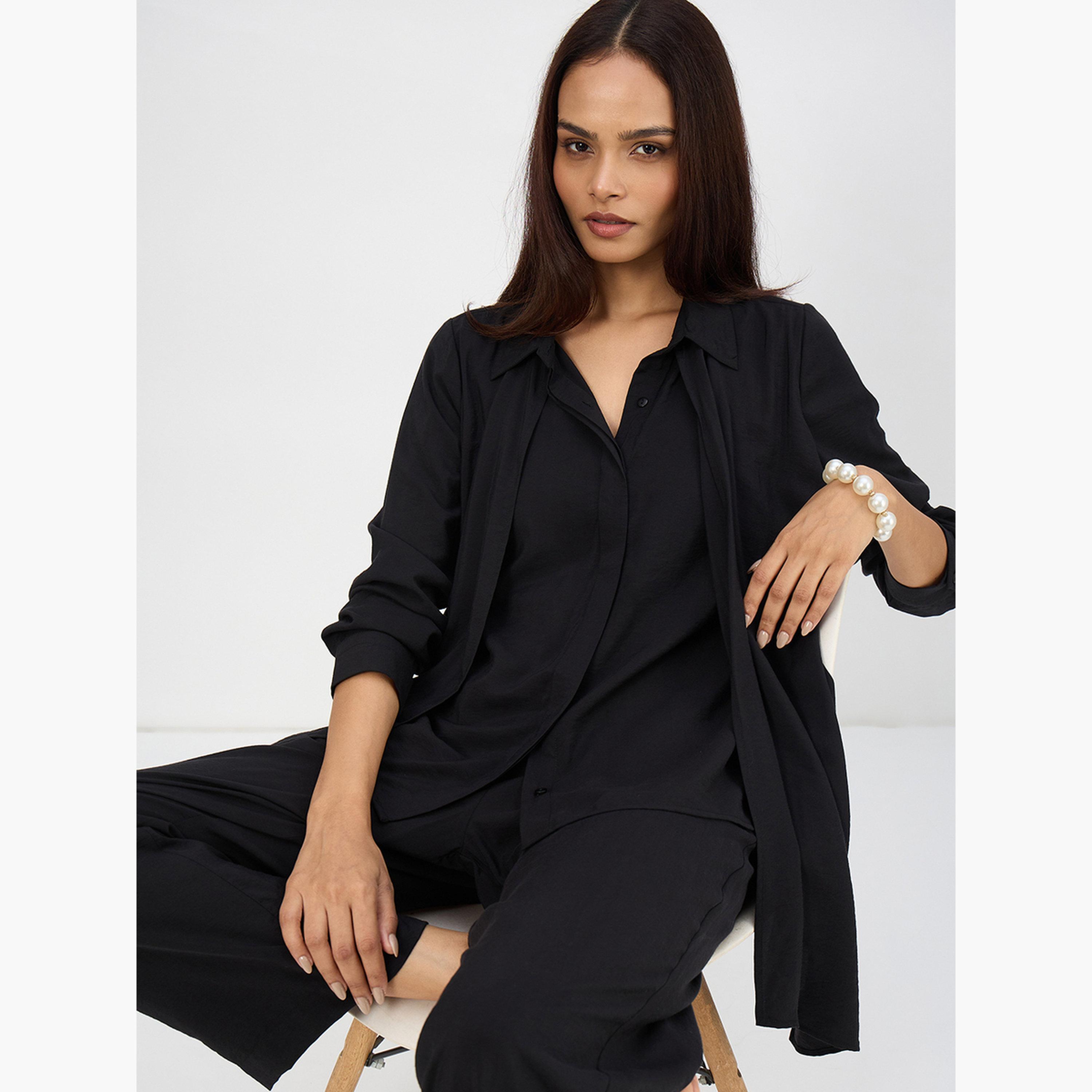 طقم بلوزة بياقة غير متماثلة وبنطال-women-clothing-coordsets-image-4