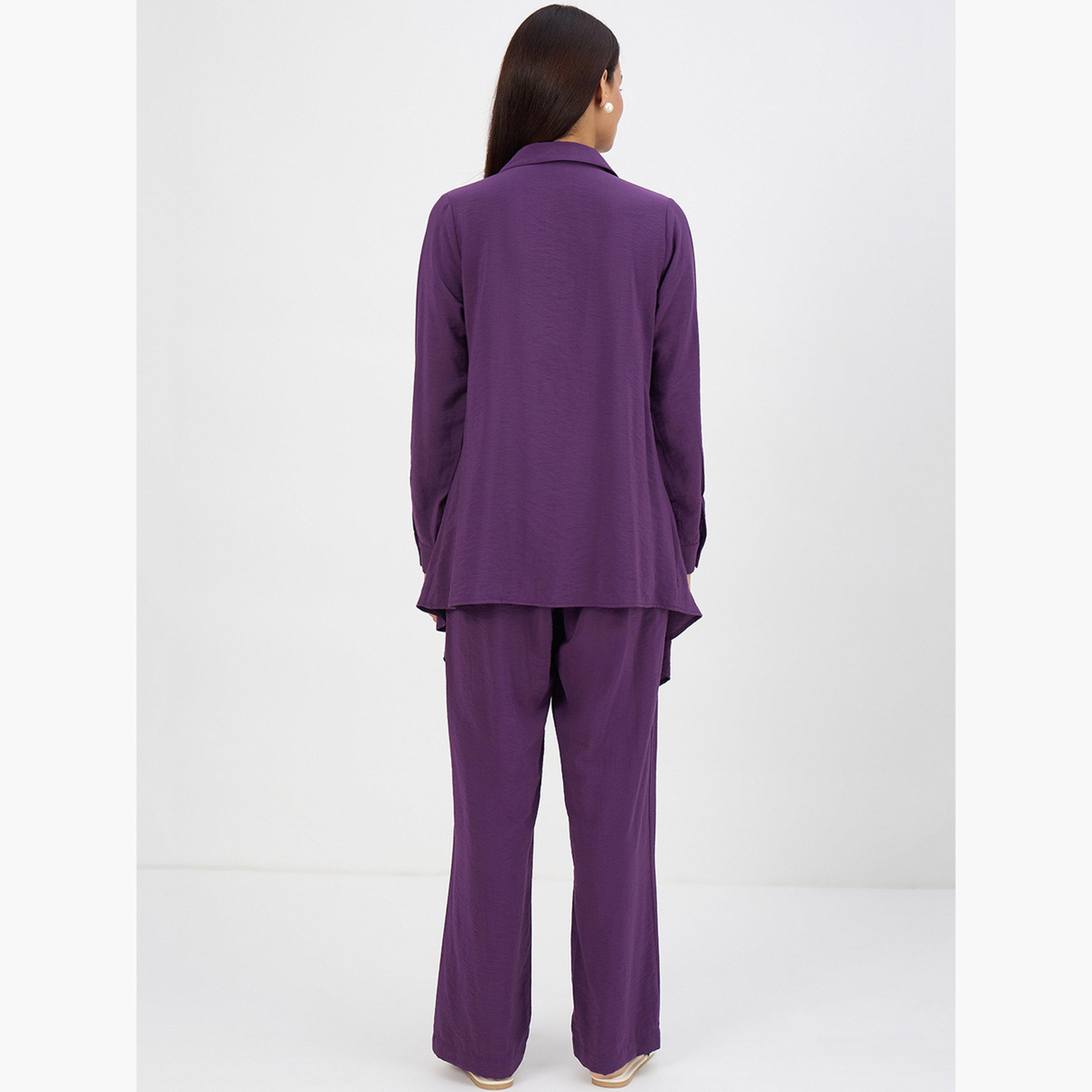 طقم بلوزة بياقة غير متماثلة وبنطال-women-clothing-coordsets-image-2