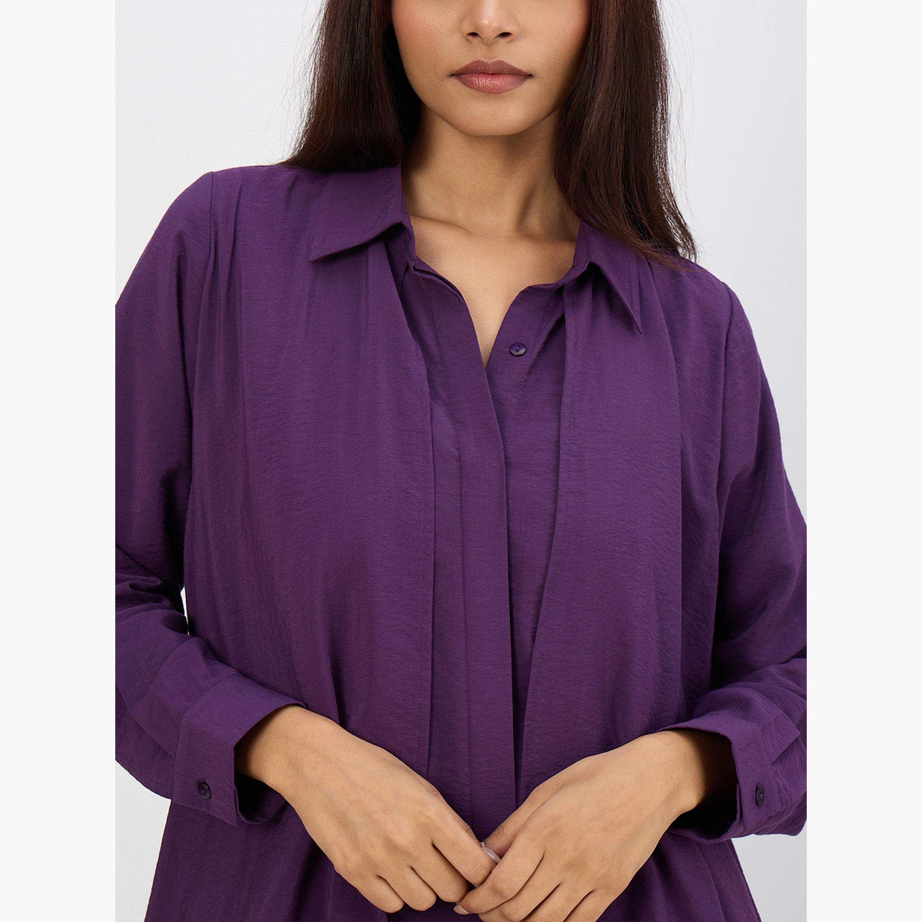 طقم بلوزة بياقة غير متماثلة وبنطال-women-clothing-coordsets-image-6