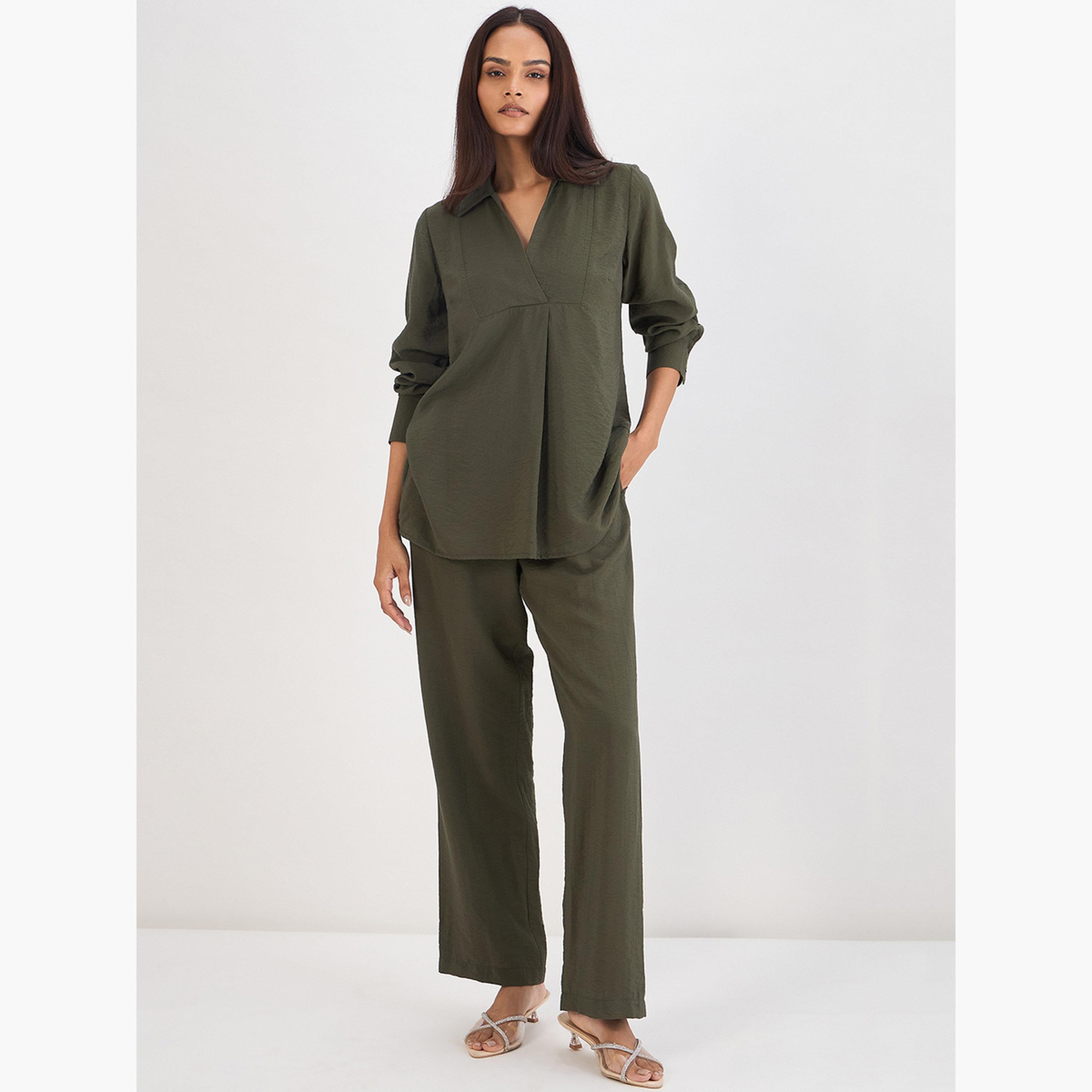 طقم بلوزة بياقة وبنطال-women-clothing-coordsets-image-1