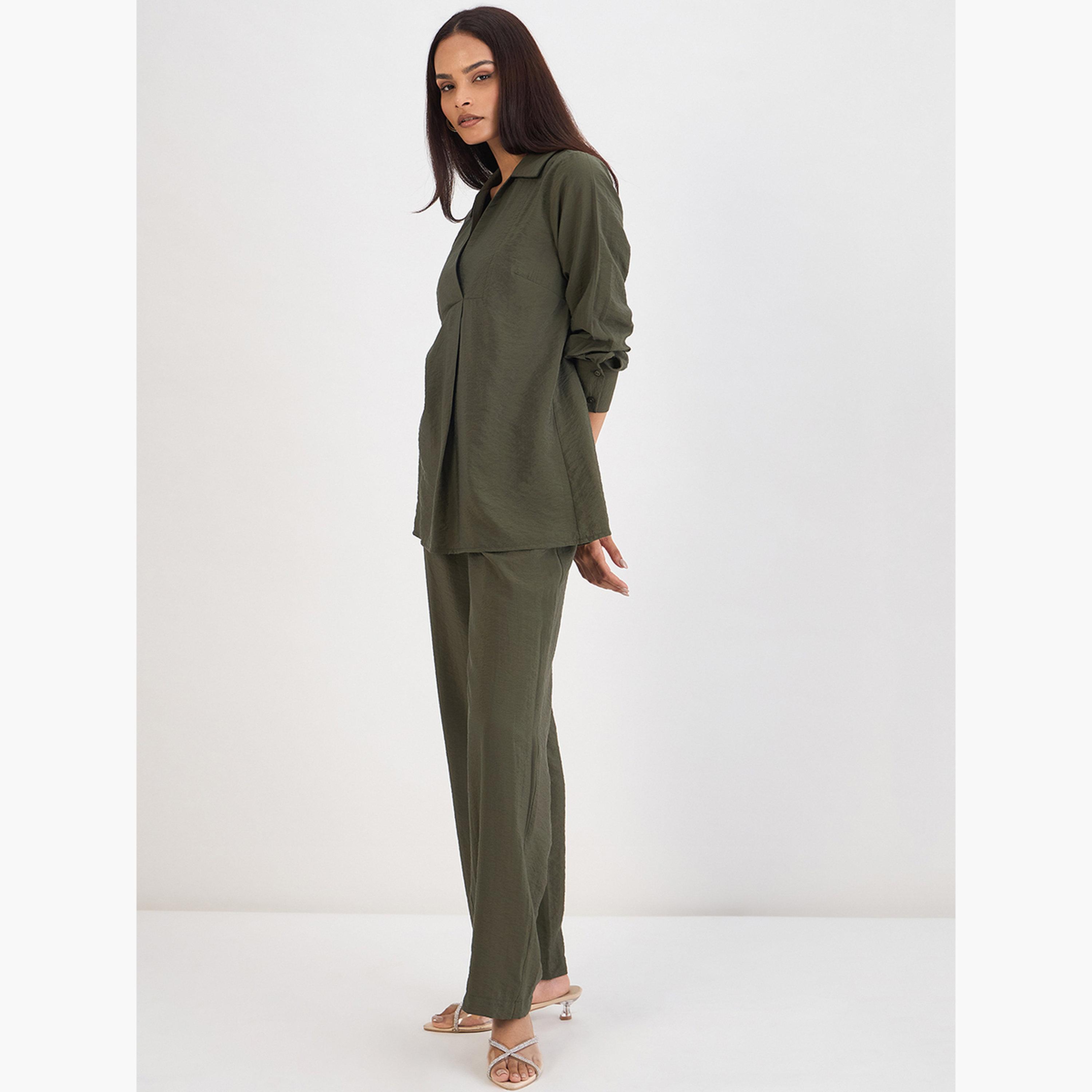 طقم بلوزة بياقة وبنطال-women-clothing-coordsets-image-3