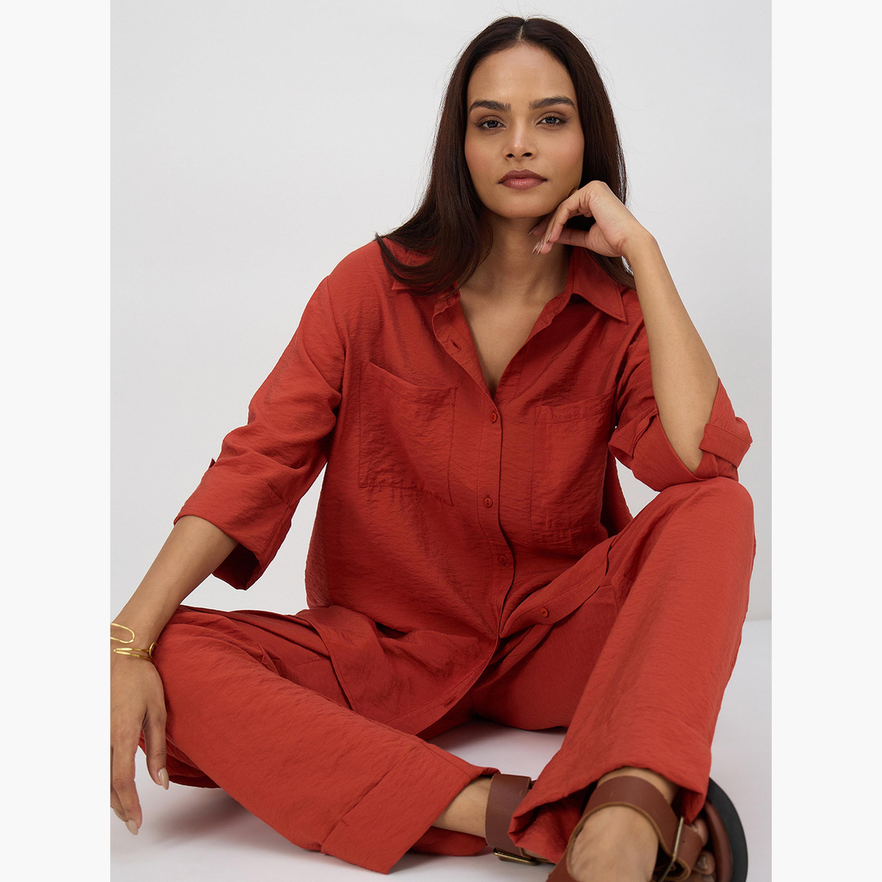 طقم قميص بجيبين وبنطال-women-clothing-coordsets-image-3